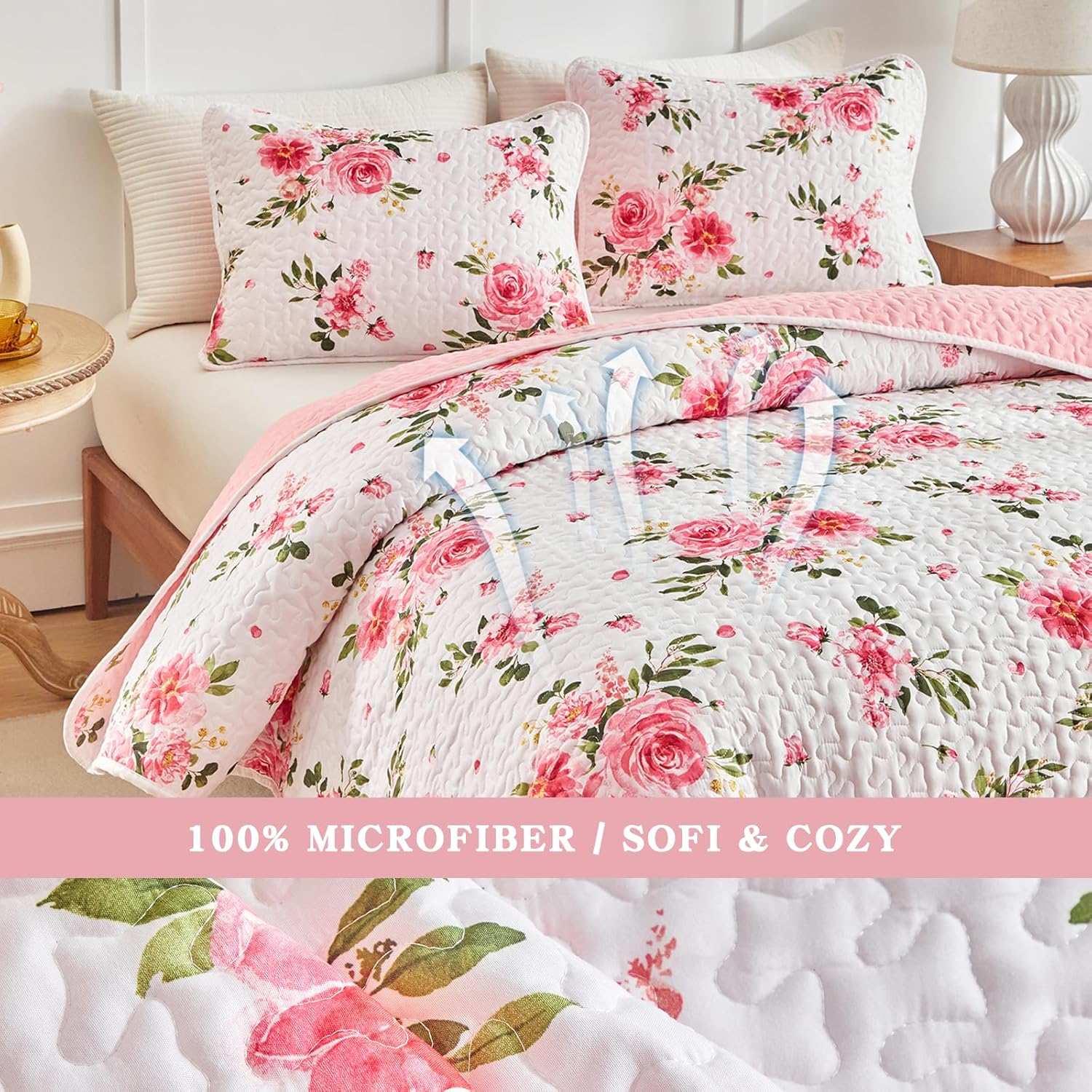 UOZZI BEDDING 3 Piece Reversible Flower Bedspread Set