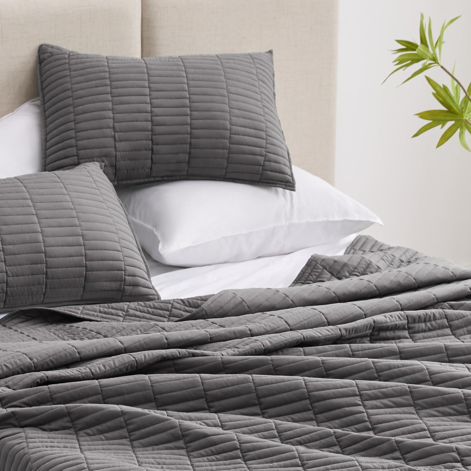 EXQ Home Grey Quilt Set 3 Piece Full Queen 1