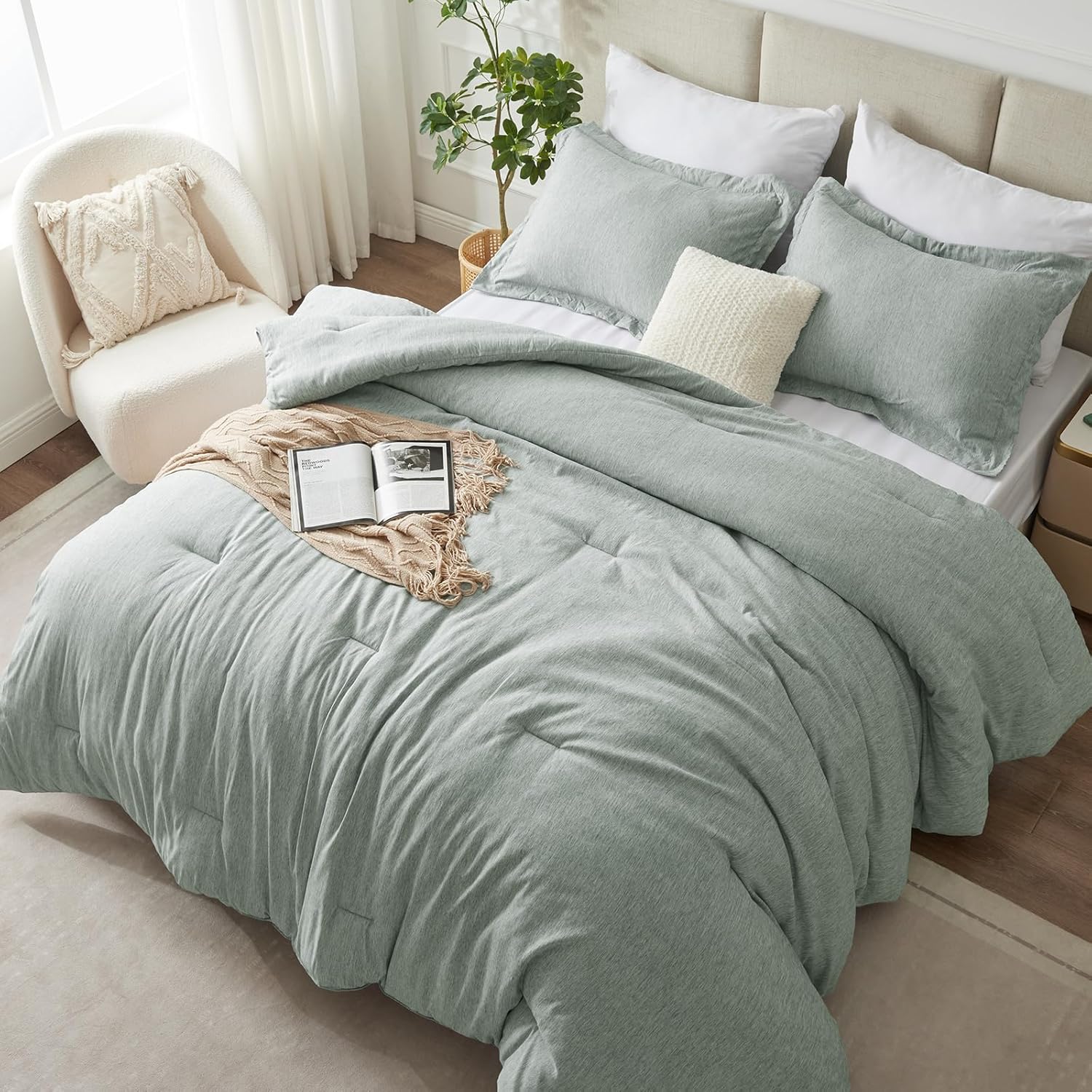 CozyLux California King Comforter Set - 3 Pieces Sage Green 1