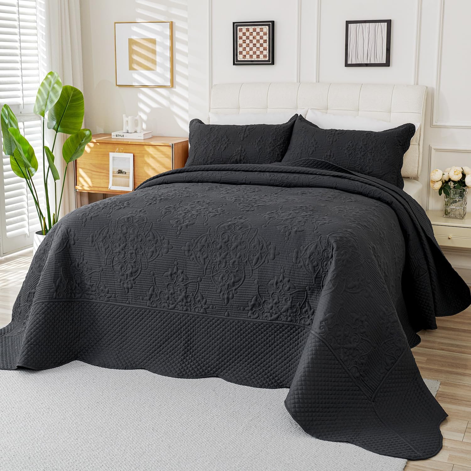 EVENHUG Quilt Set King Size Dark Grey 120x120