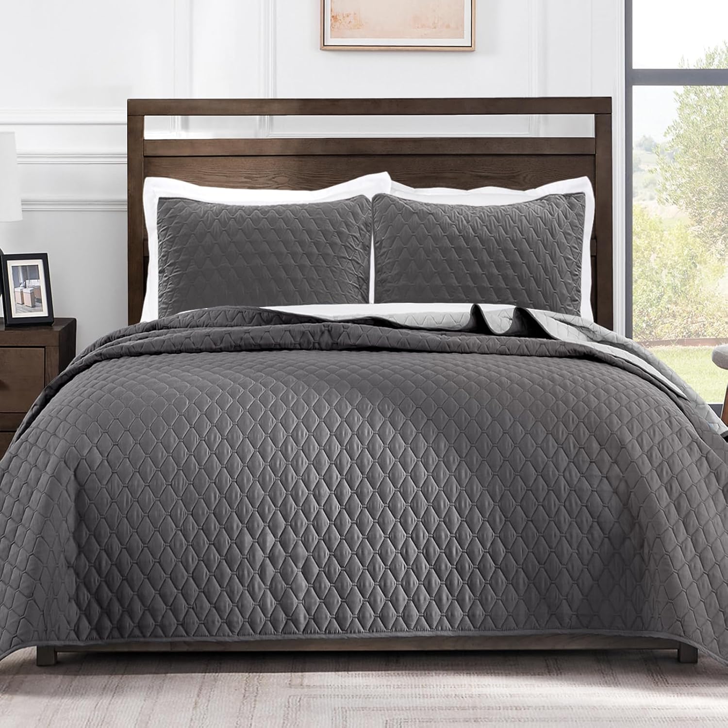 Exclusivo Mezcla Reversible Twin Quilt Set - Grey 68x88