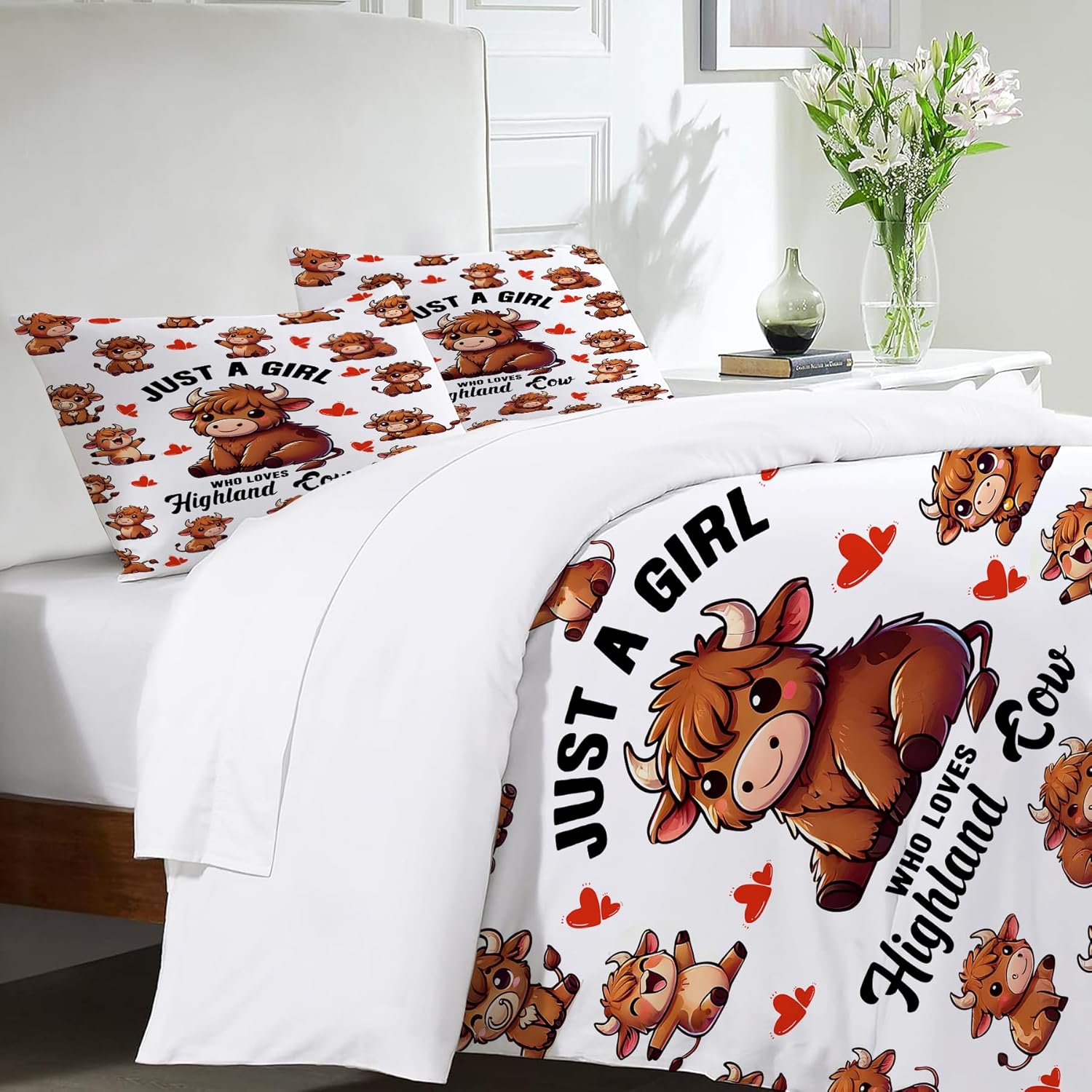 UIAMT Cute Highland Cow Duvet Cover Set