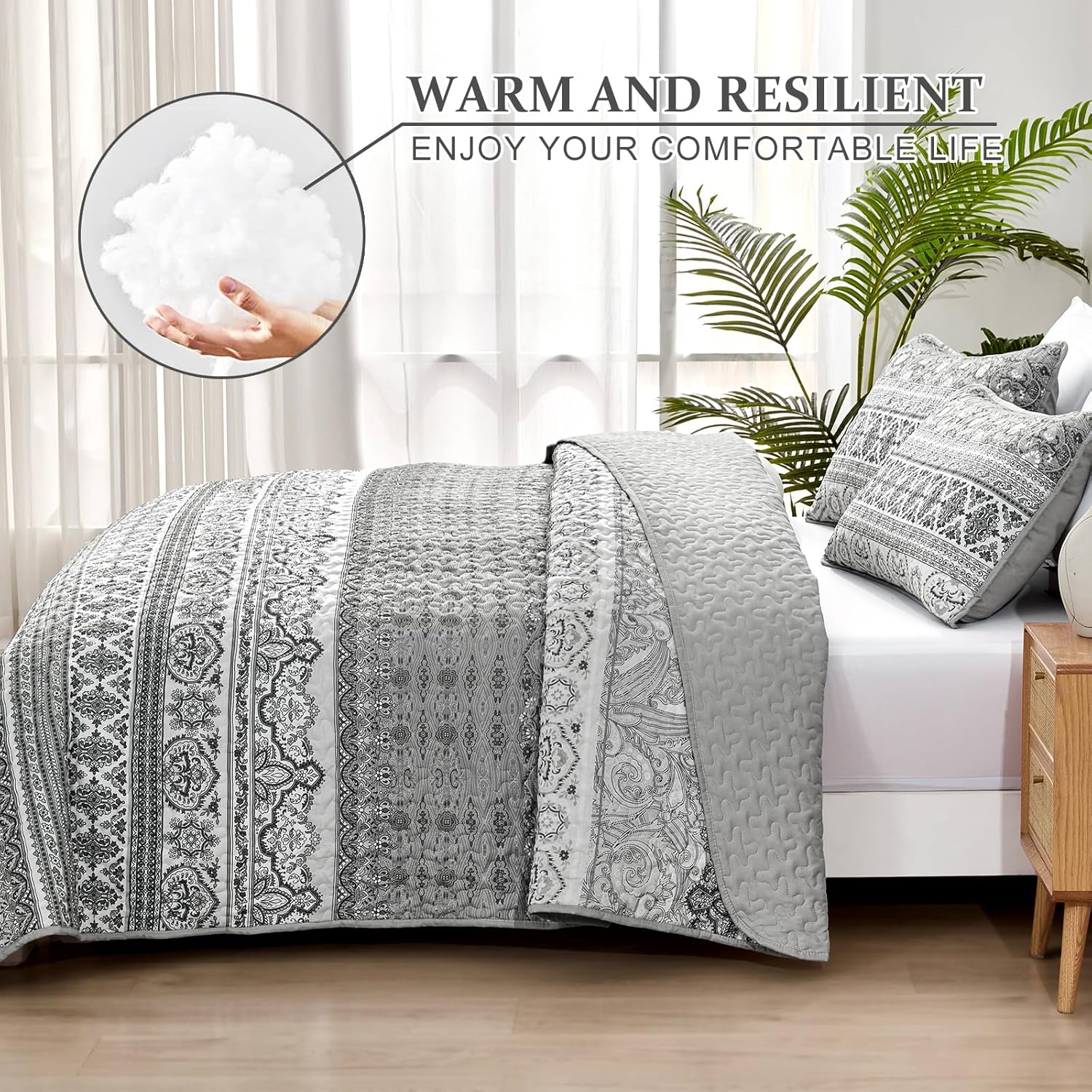 WONGS BEDDING Boho Queen Quilt Set 3 pcs