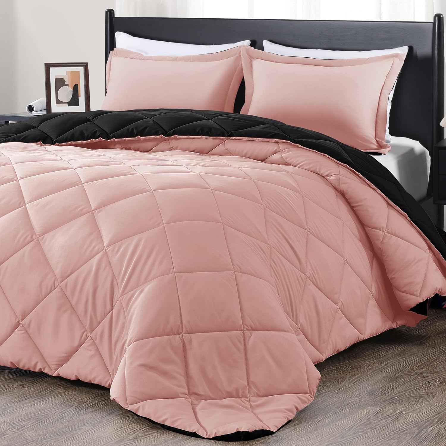 Downluxe Queen Comforter Set - Pink and Black 1