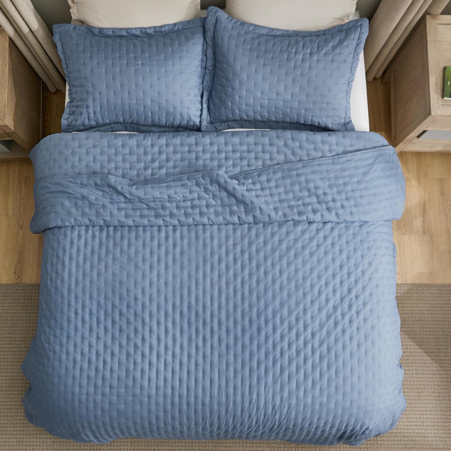 Bedsure King Quilt Set - Mineral Blue 106x96 Inch