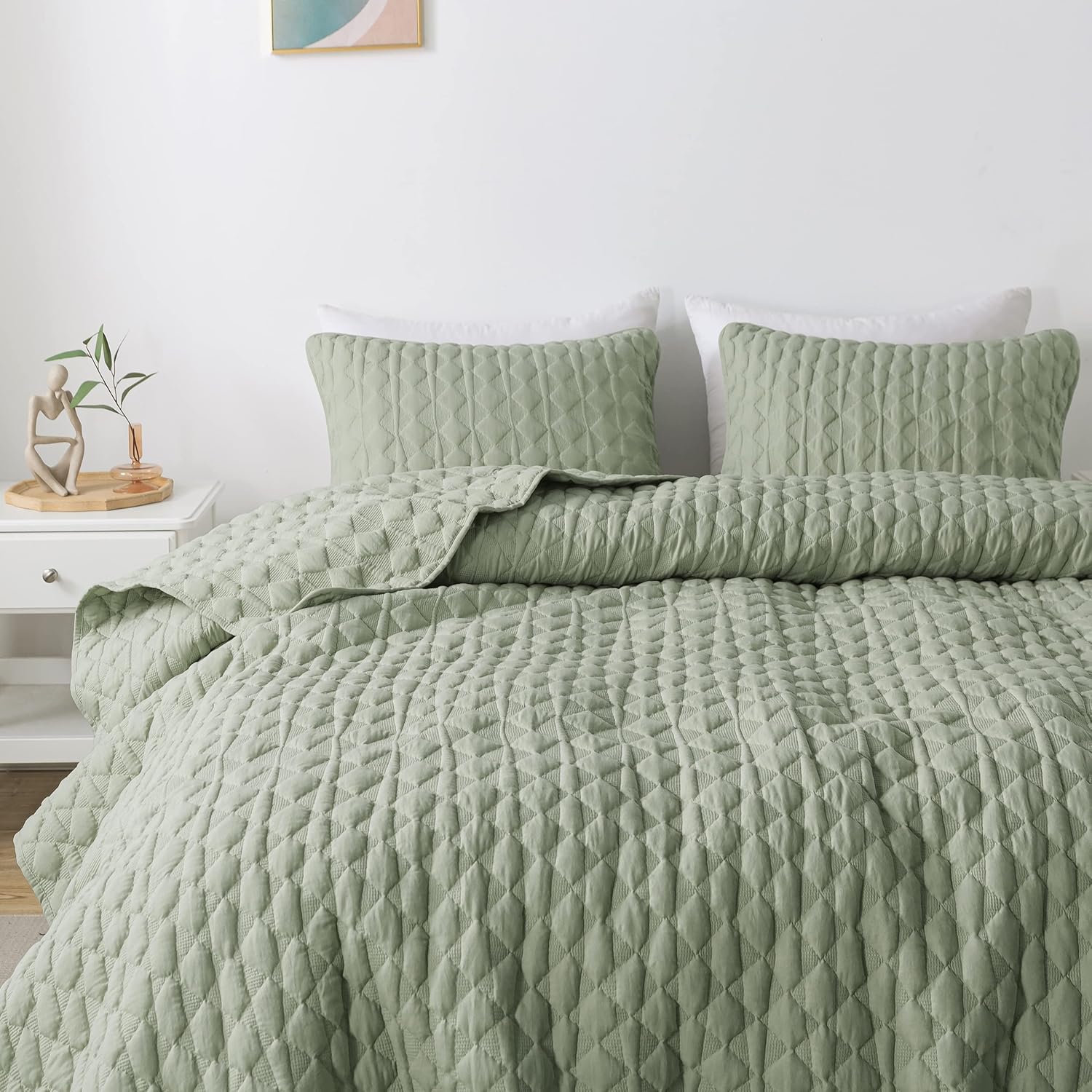 WDCOZY Sage Green Twin Quilt Set with Pillow Sham