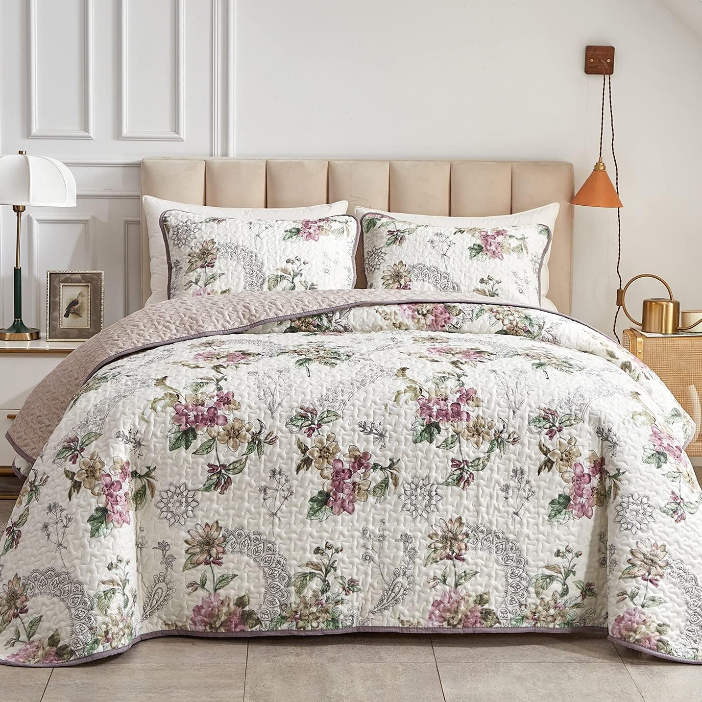 3 Pieces Reversible Quilt Set Soft Microfiber Bedspread for All Seasons