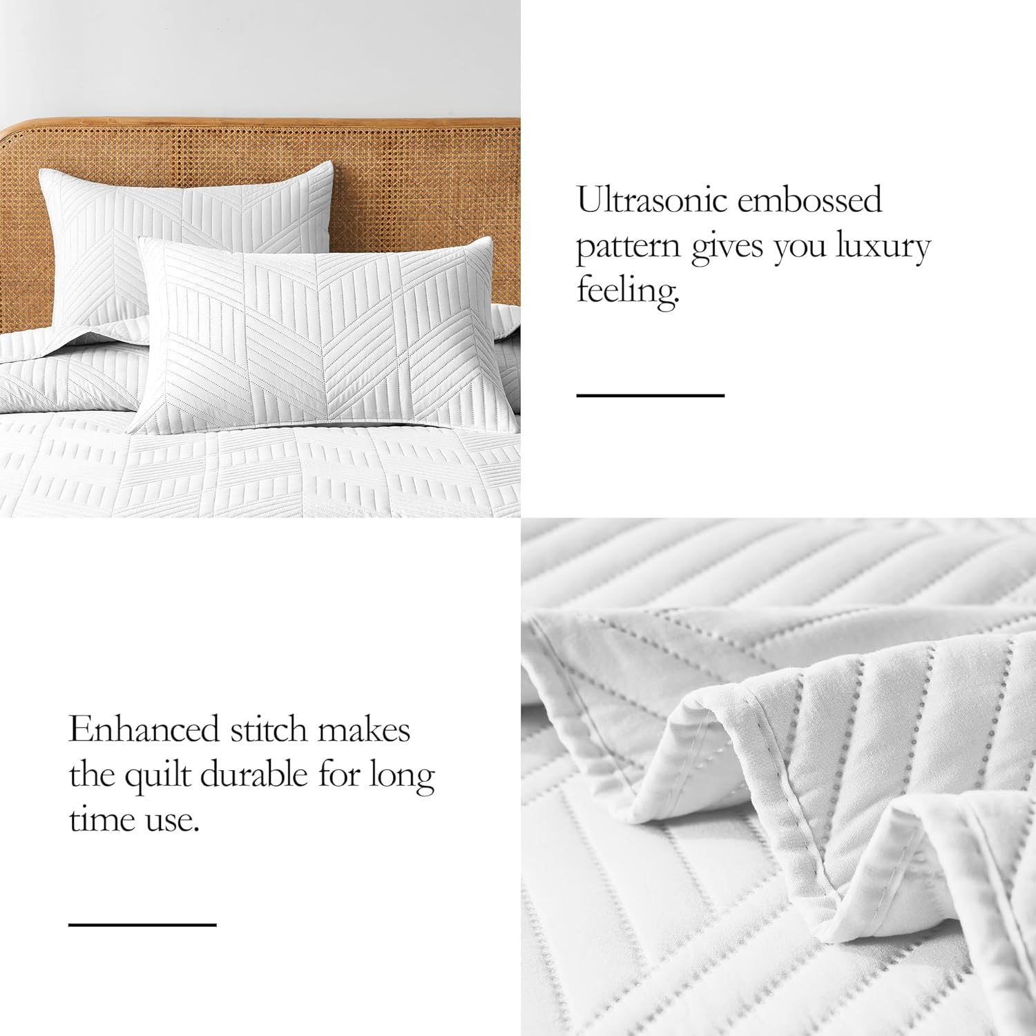 Davulos Queen Quilt Set - Reversible Microfiber Bedspread with Embossed Patterns