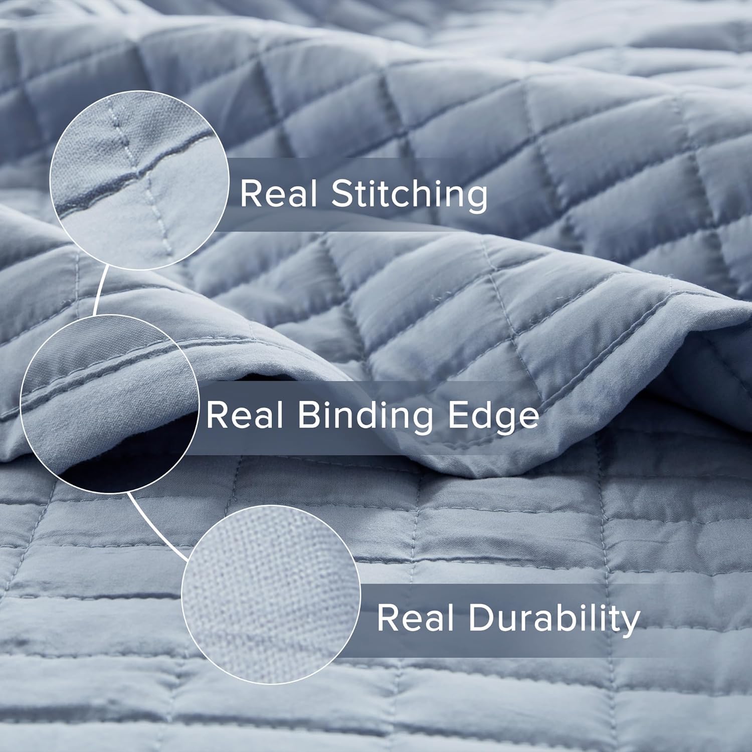 Comfort Spaces Kienna Quilt Set - Blue Double Sided Lightweight Soft 2 Piece