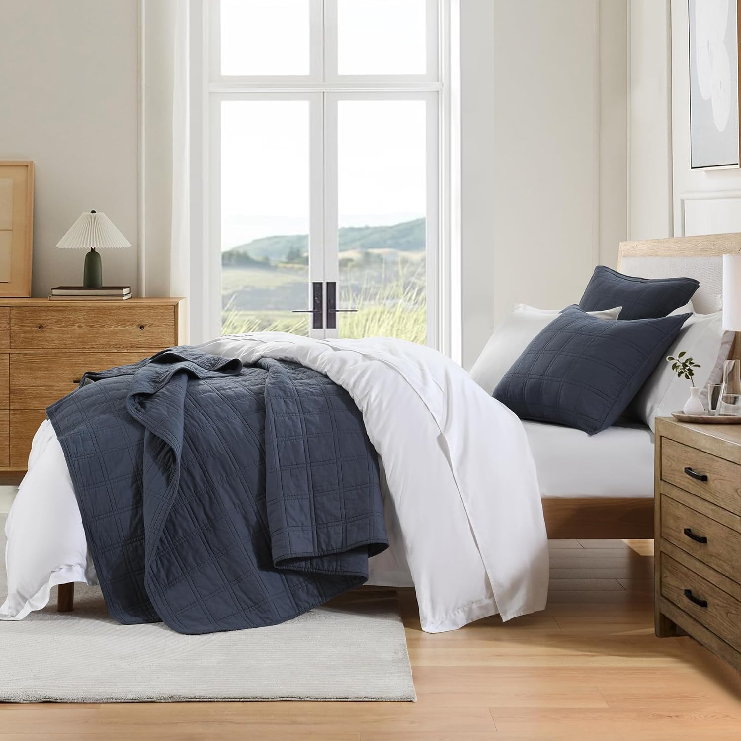HORIMOTE HOME Denim Blue Queen Quilt Set 100 Cotton