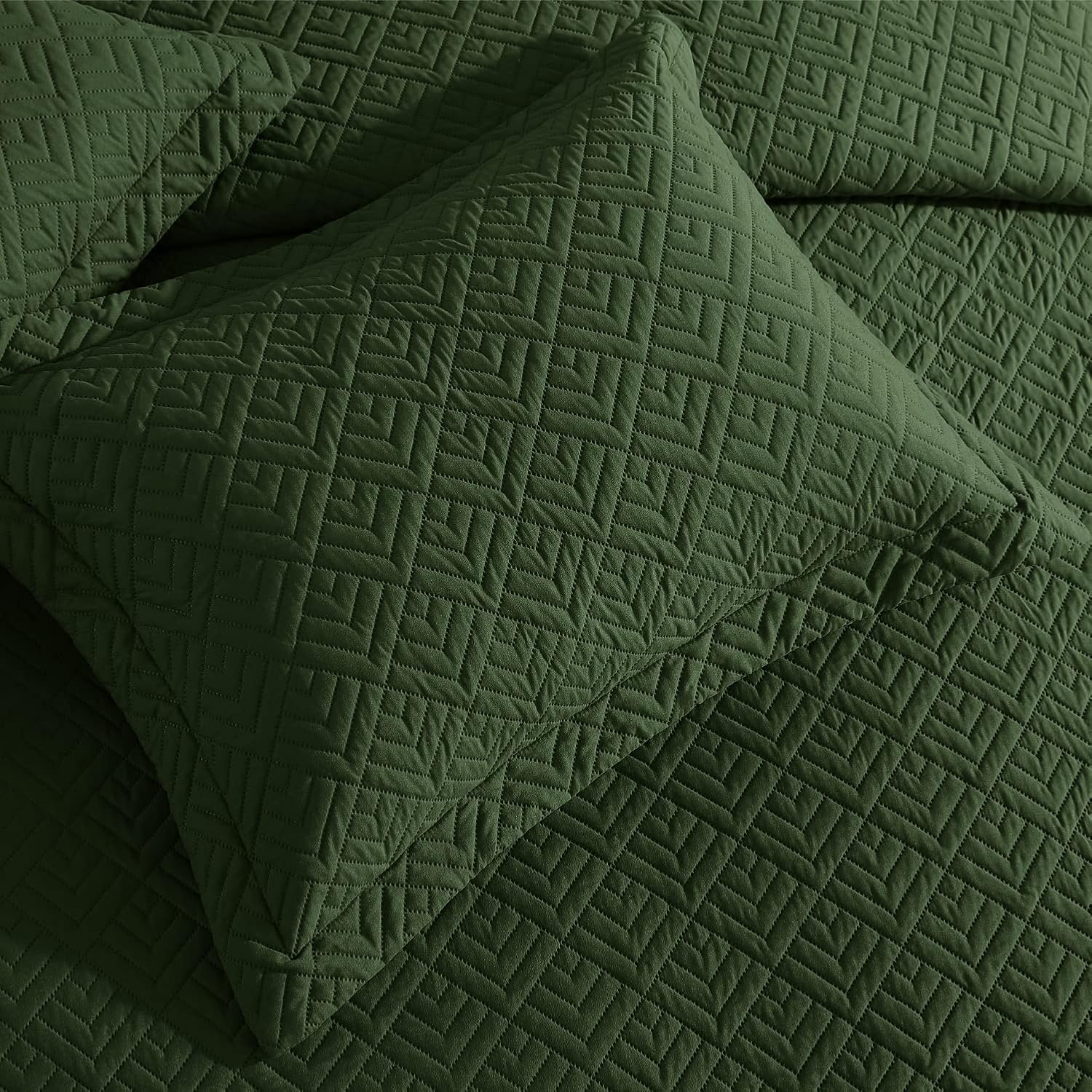 EXQ Home King Size Quilt Set Olive Green 3 Piece