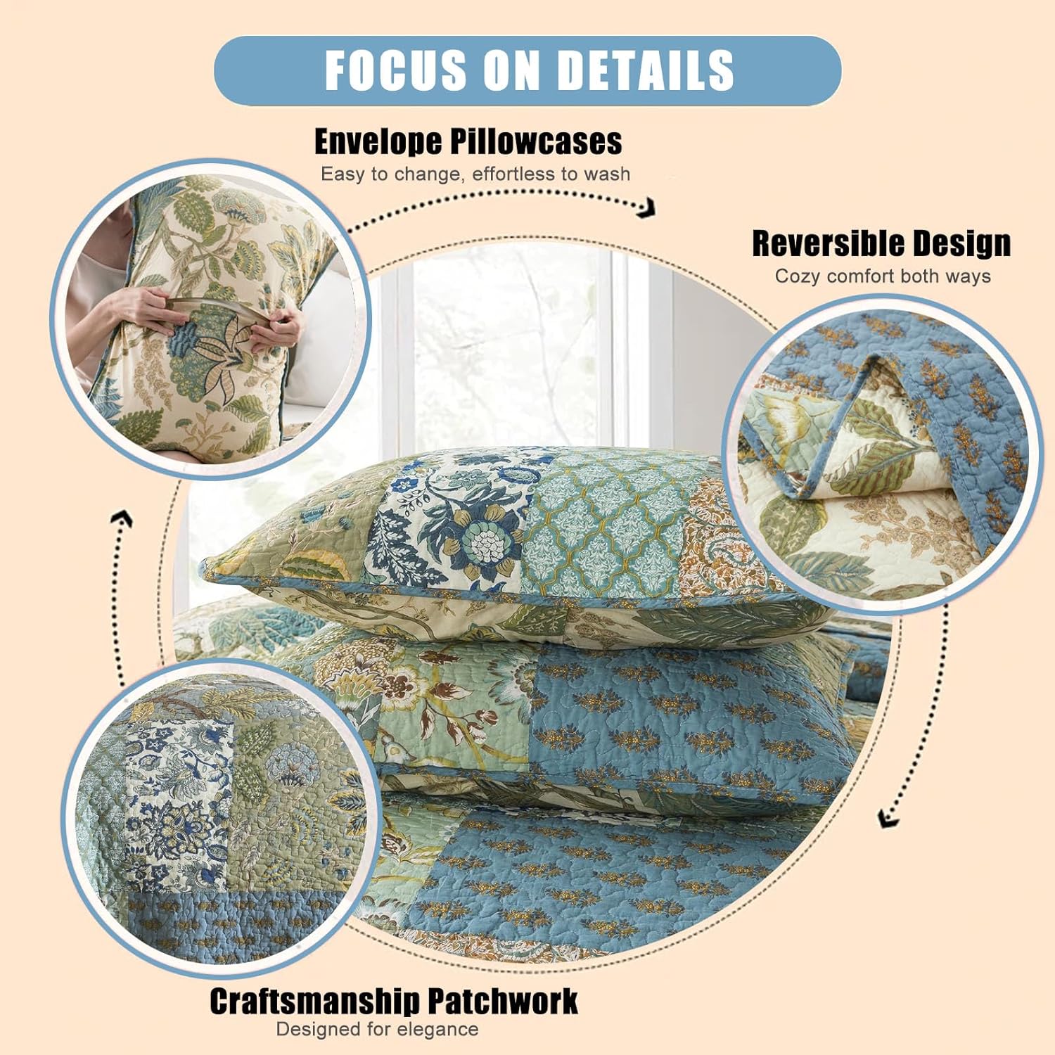 NEWLAKE King Size Quilt Set - 100 Cotton Patchwork Reversible Bedspread