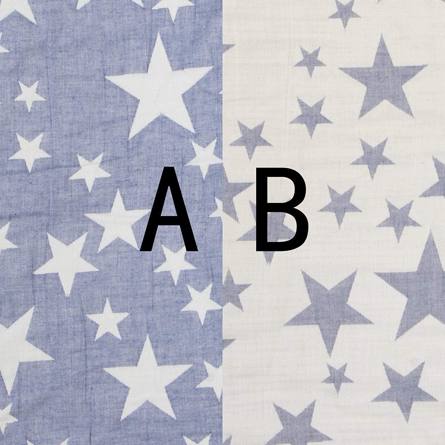 NTBAY 3 Layers Cotton Muslin Twin Bed Blanket with Blue Stars