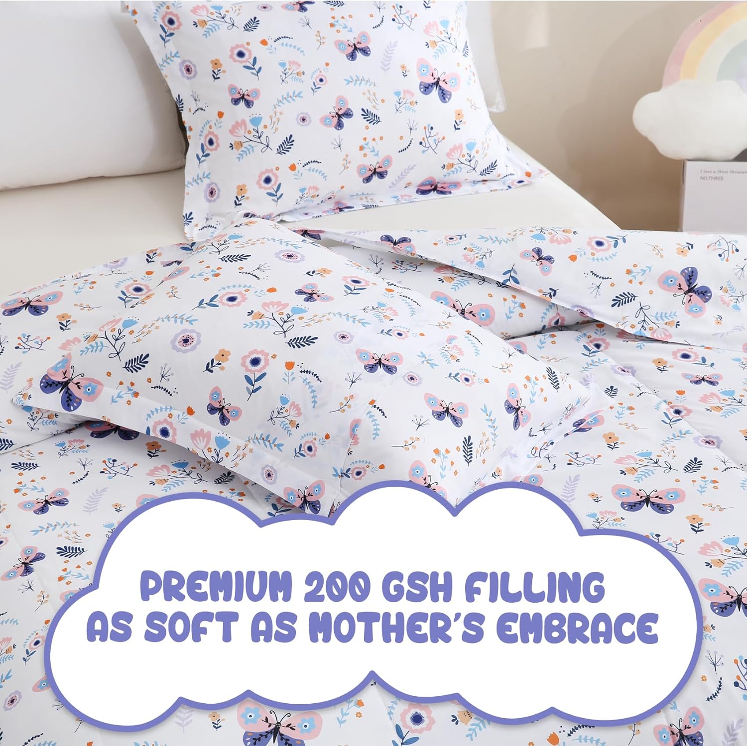 Yibeizi Butterfly Floral Comforter Set for Girls Twin