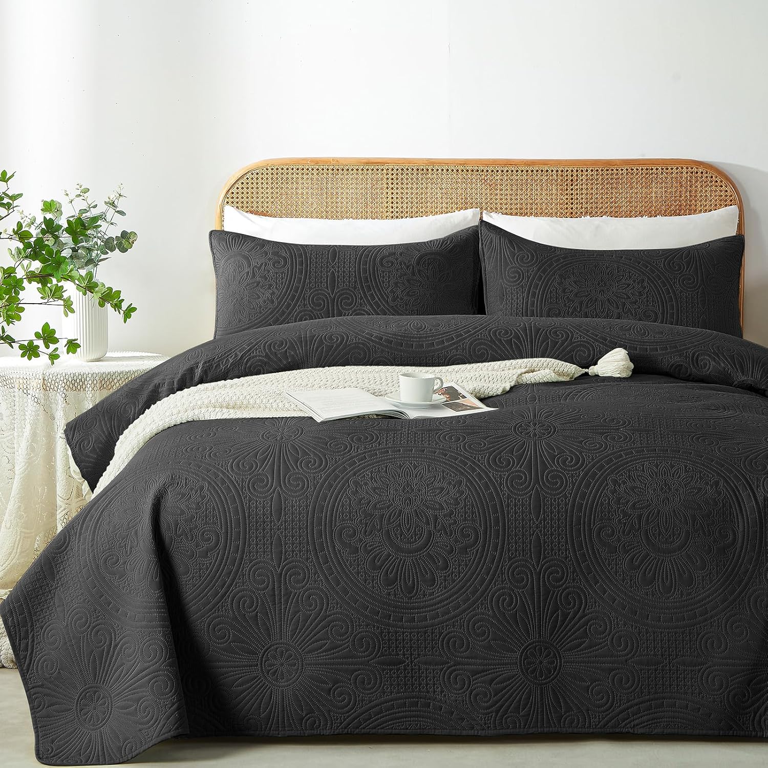 WURUIBO Full Queen Quilt Set Black