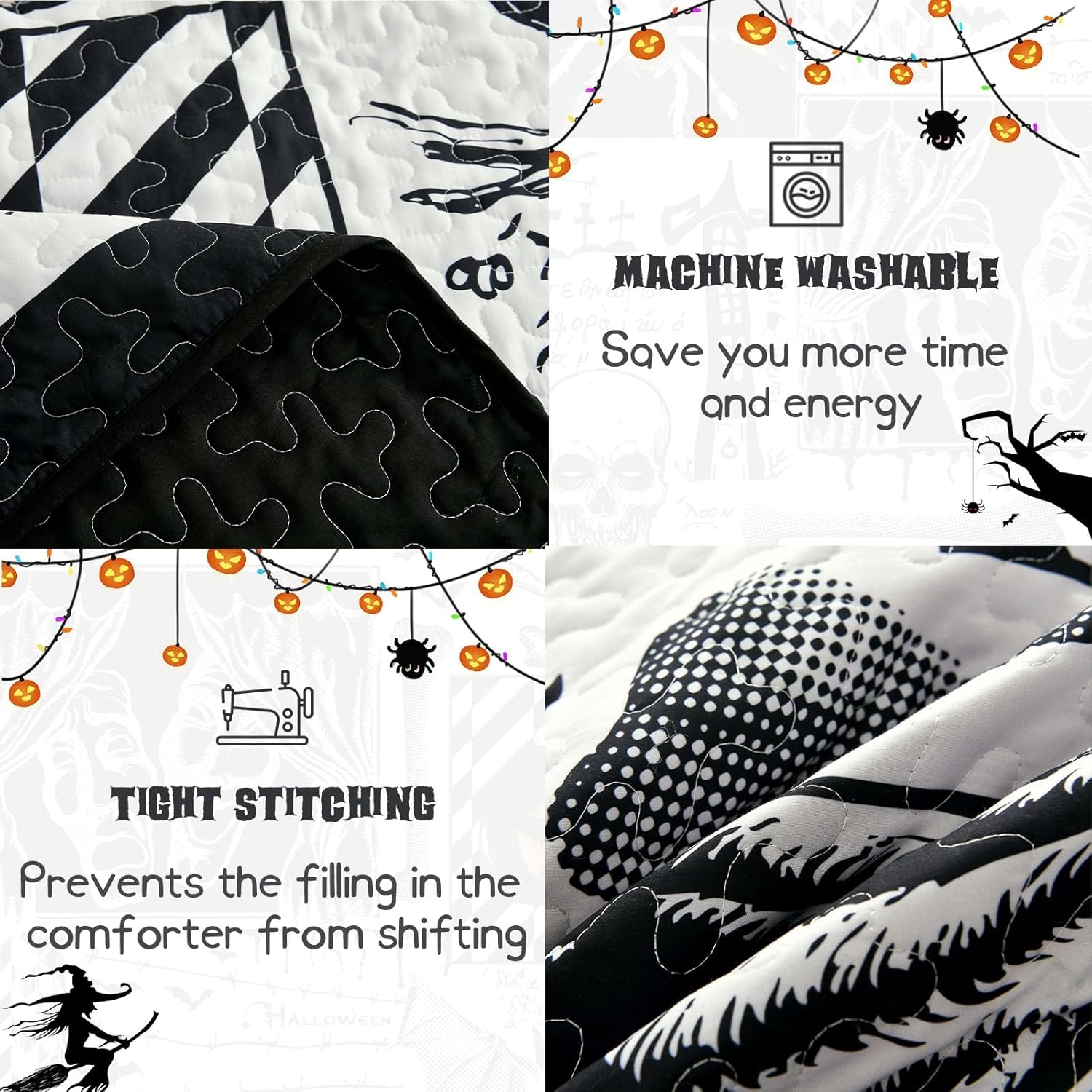 Luxudecor Halloween Quilt Set King Size