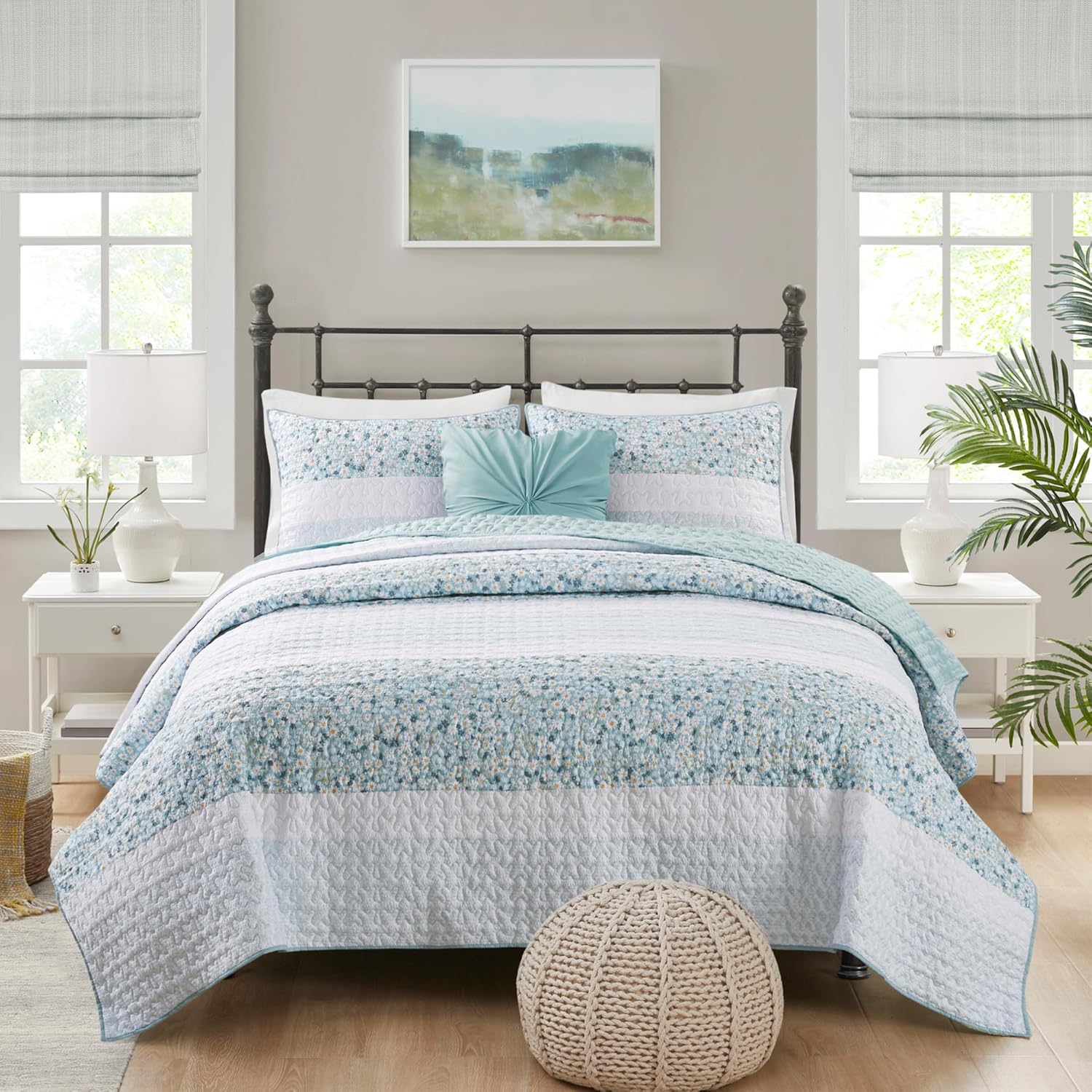 Madison Park King Quilt Set with Shams and Throw Pillow