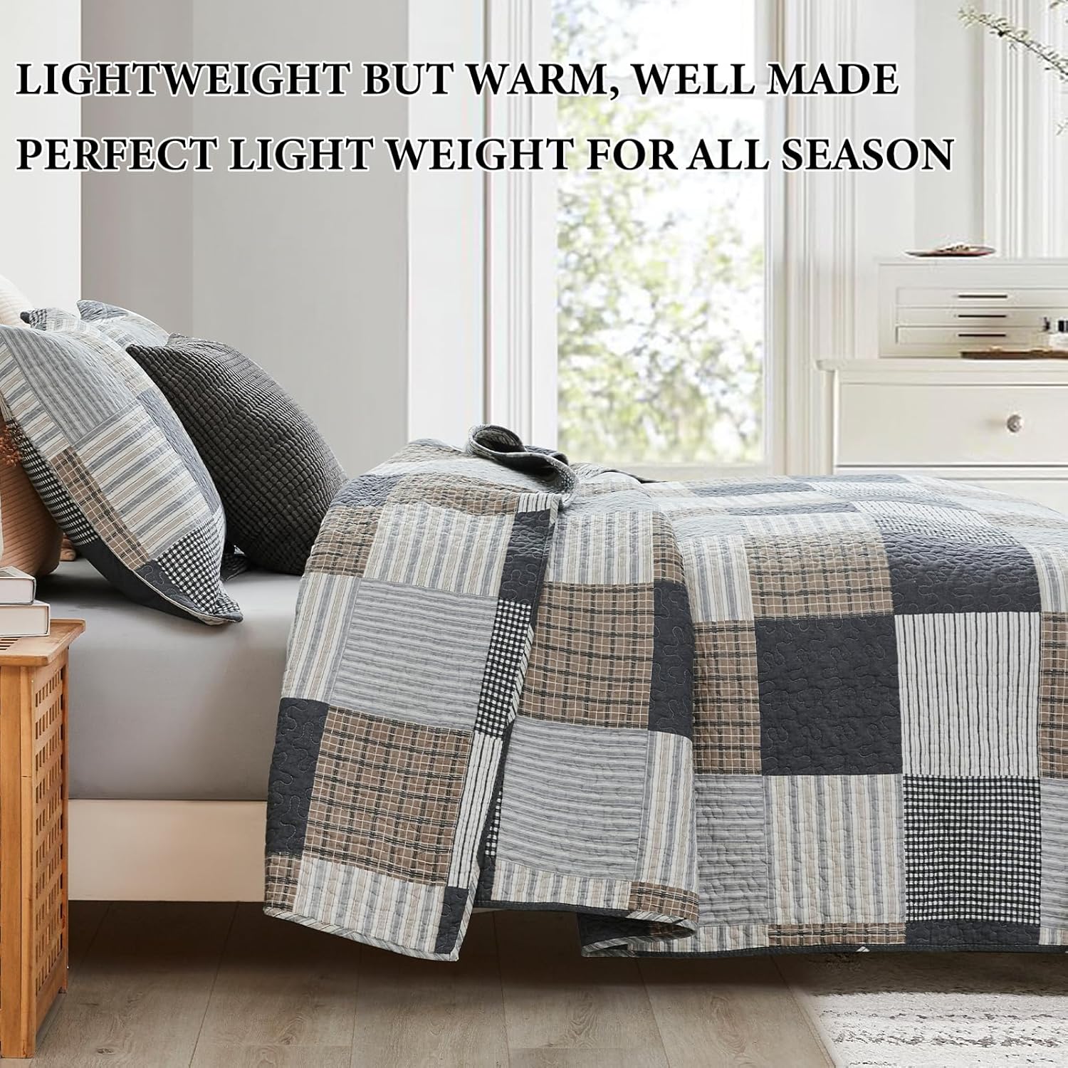 Y-PLWOMEN Plaid Twin Quilt Set 2-Pieces