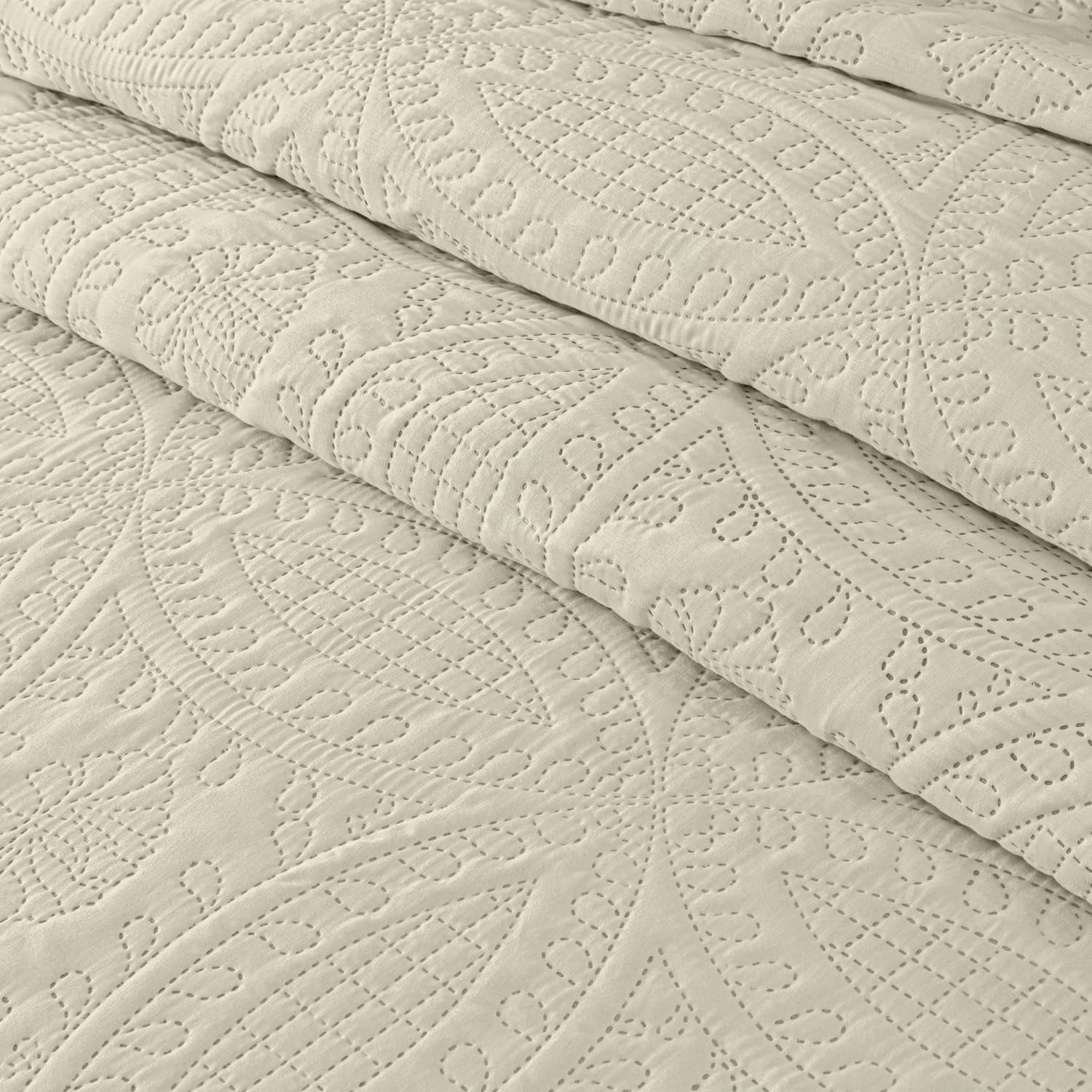 Chezmoi Austin 3-Piece Oversized Bedspread Set Queen Ivory
