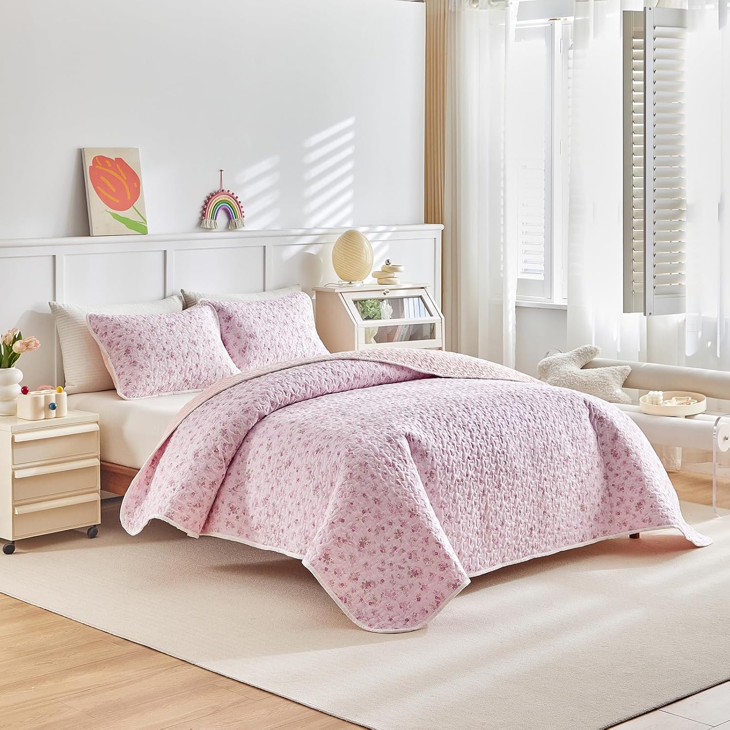 Joyreap 2-Piece Floral Cotton Quilt Set for Girls