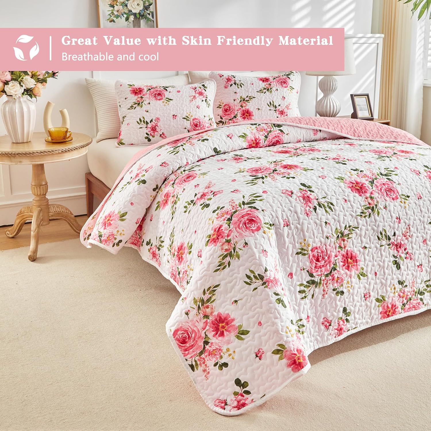 UOZZI BEDDING 3 Piece Reversible Flower Bedspread Set