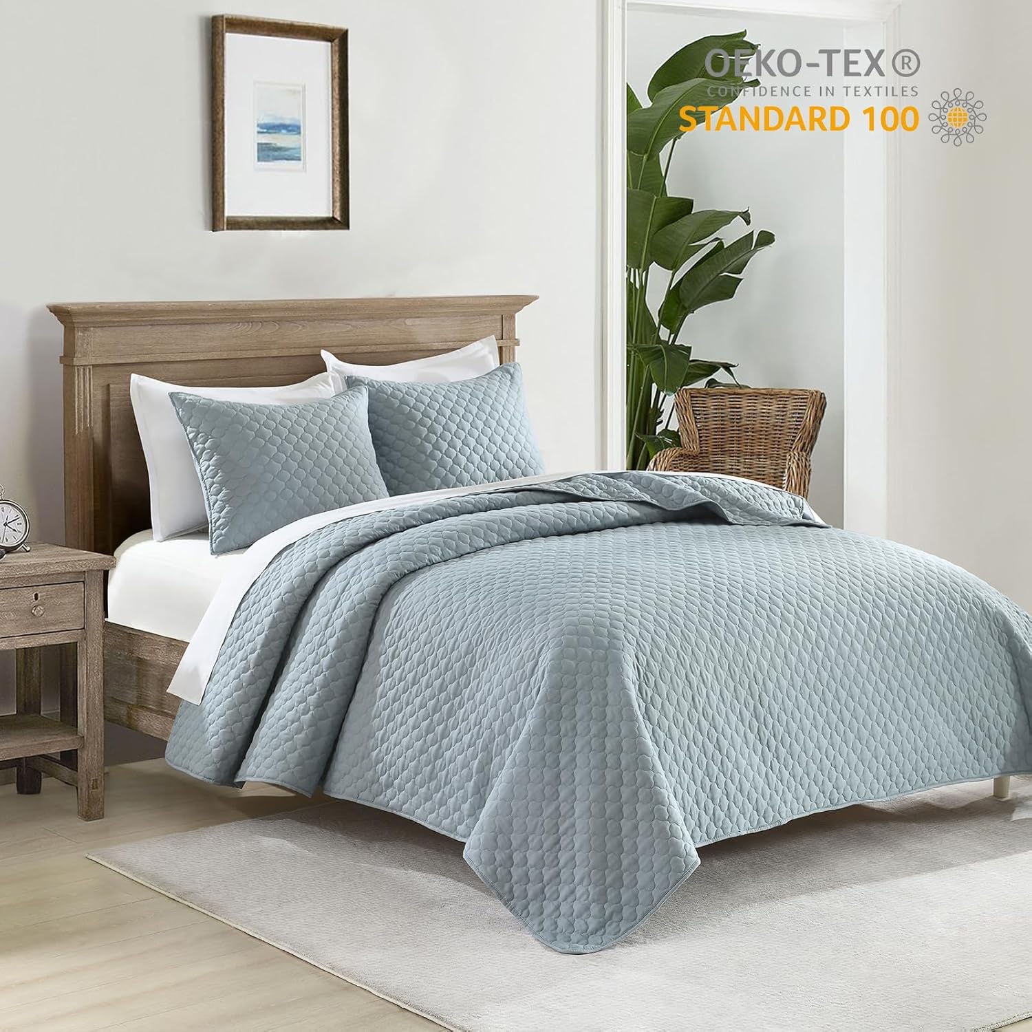 HORIMOTE HOME Quilt Set Twin Size Chambray Blue Cloud Pattern