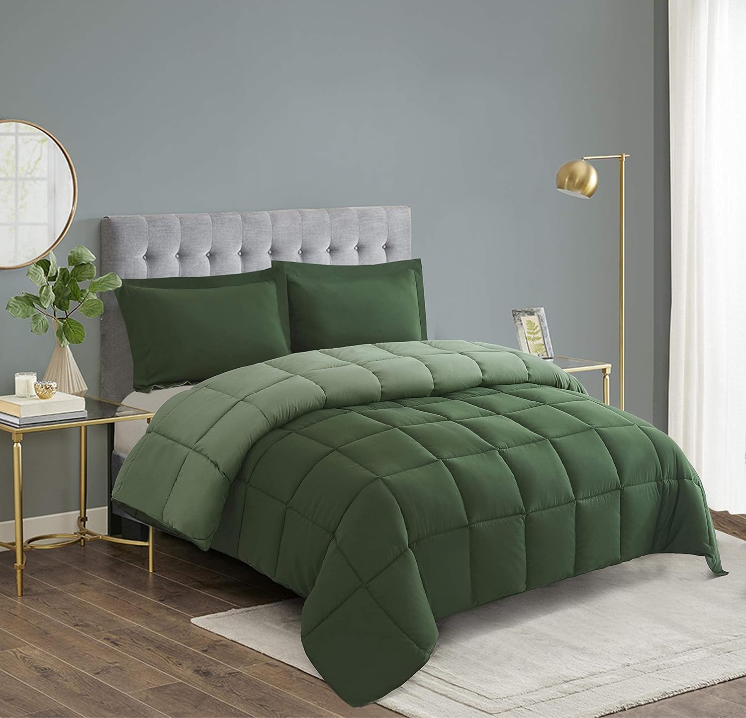 HIG 3pc Green Queen Comforter Set - Reversible Down Alternative Breathable Soft Fluffy
