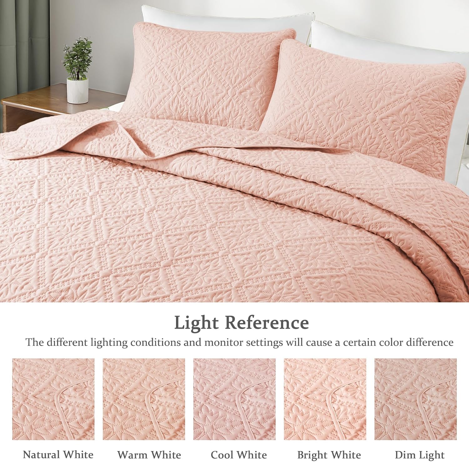 Exclusivo Mezcla Queen Quilt Set Soft Blush Pink Bedspreads with 2 Pillow Shams