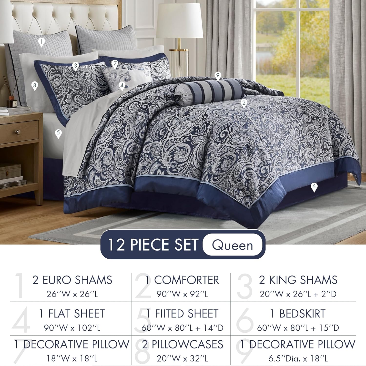 Madison Park Aubrey Cozy Comforter Set Queen Navy 12 Piece 1