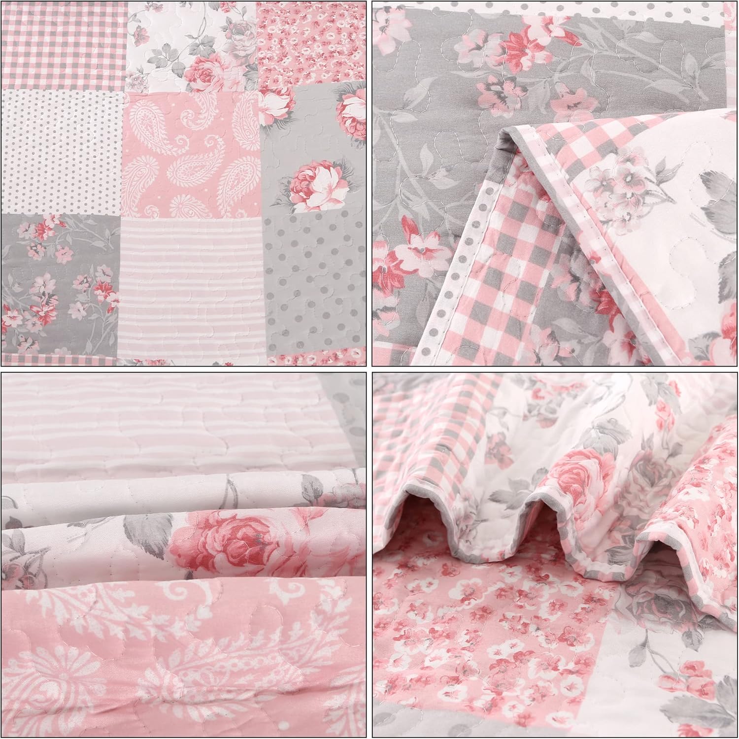 VIVILINEN Pink Full Queen Quilt Set Reversible