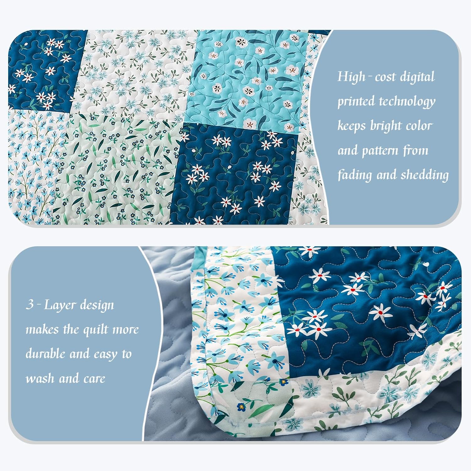 Whale Flotilla Reversible Quilt Set Queen Size Blue