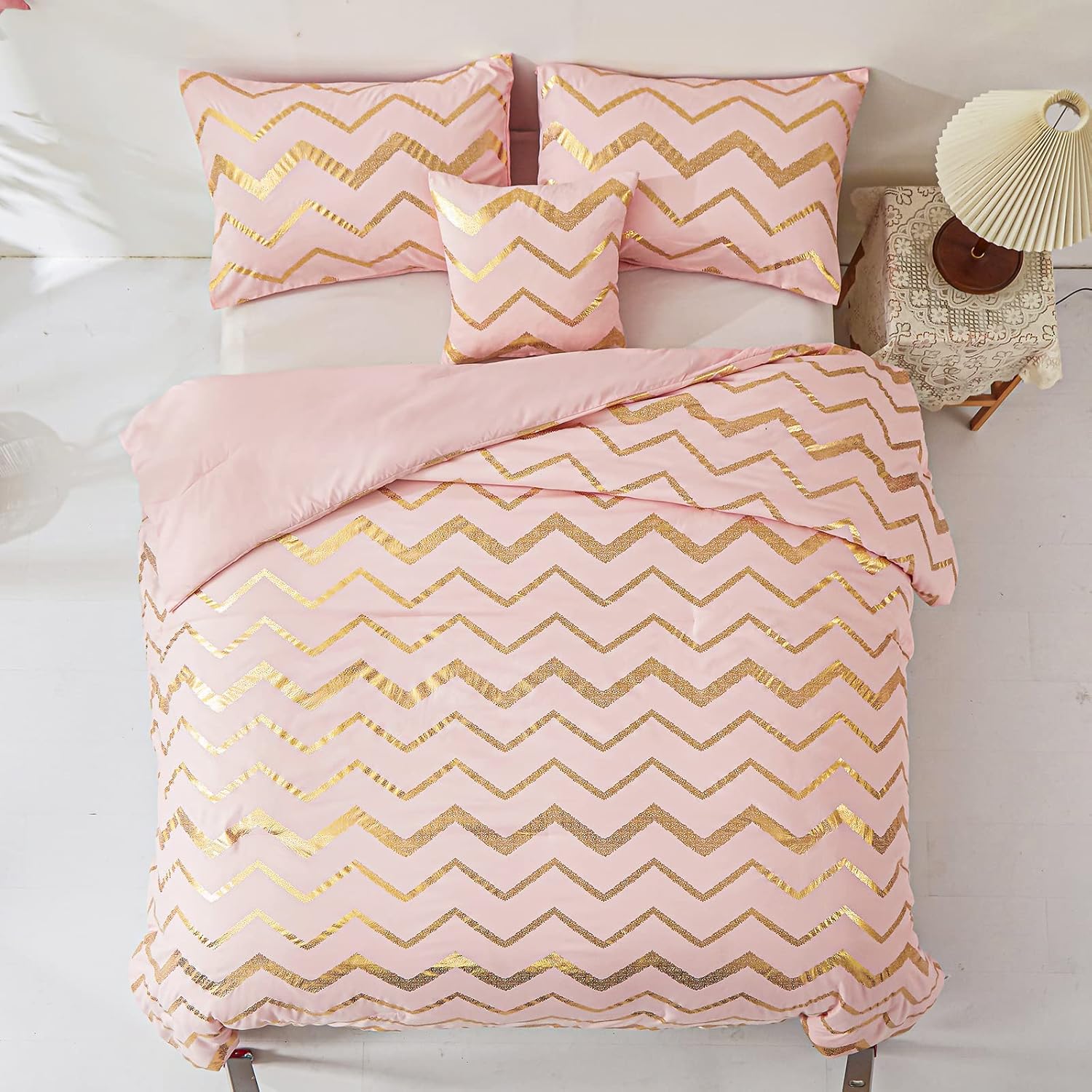Menghomeus Glitter Metallic Comforter Set Queen Full