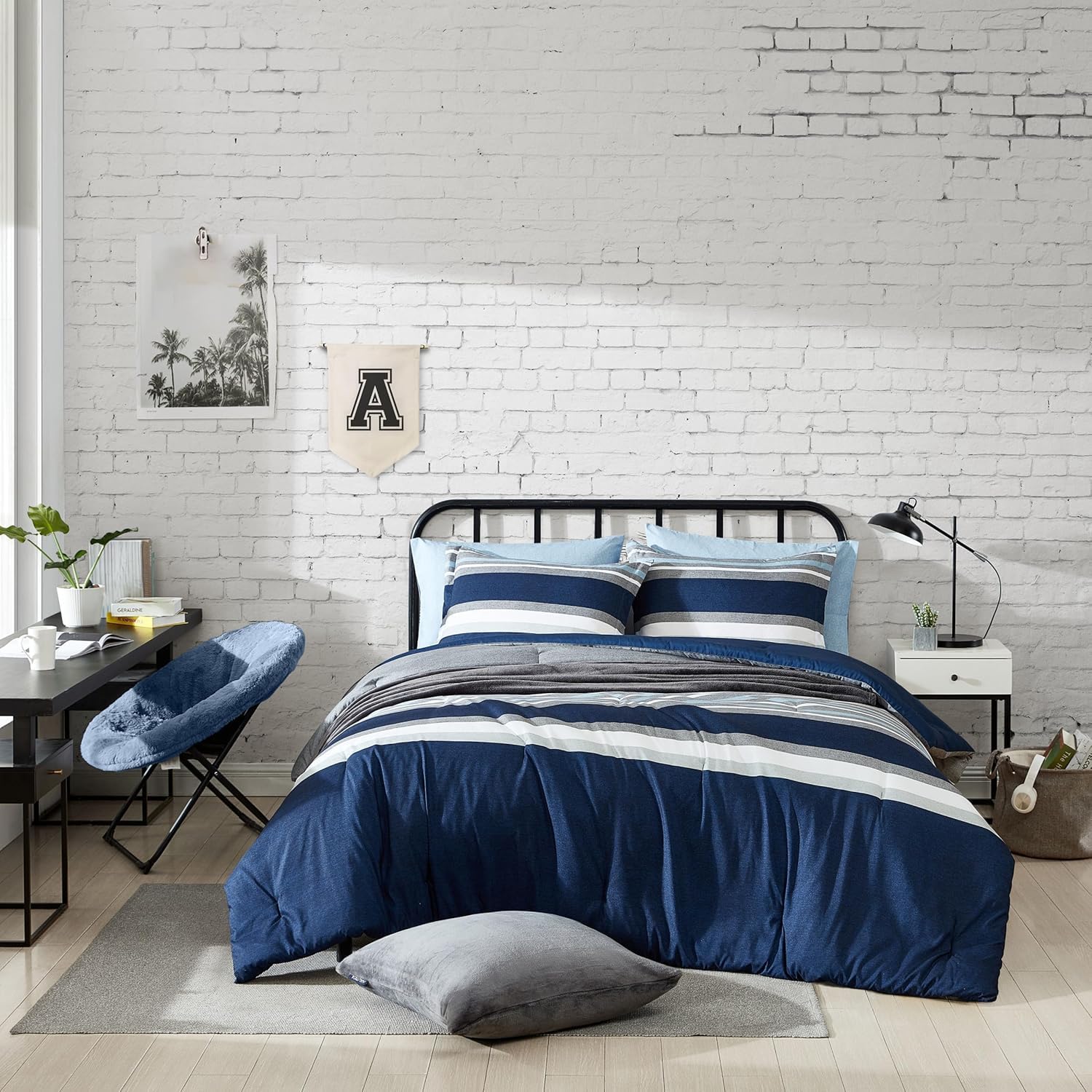 Nautica Comforter Set Reversible Heathered Block Grey