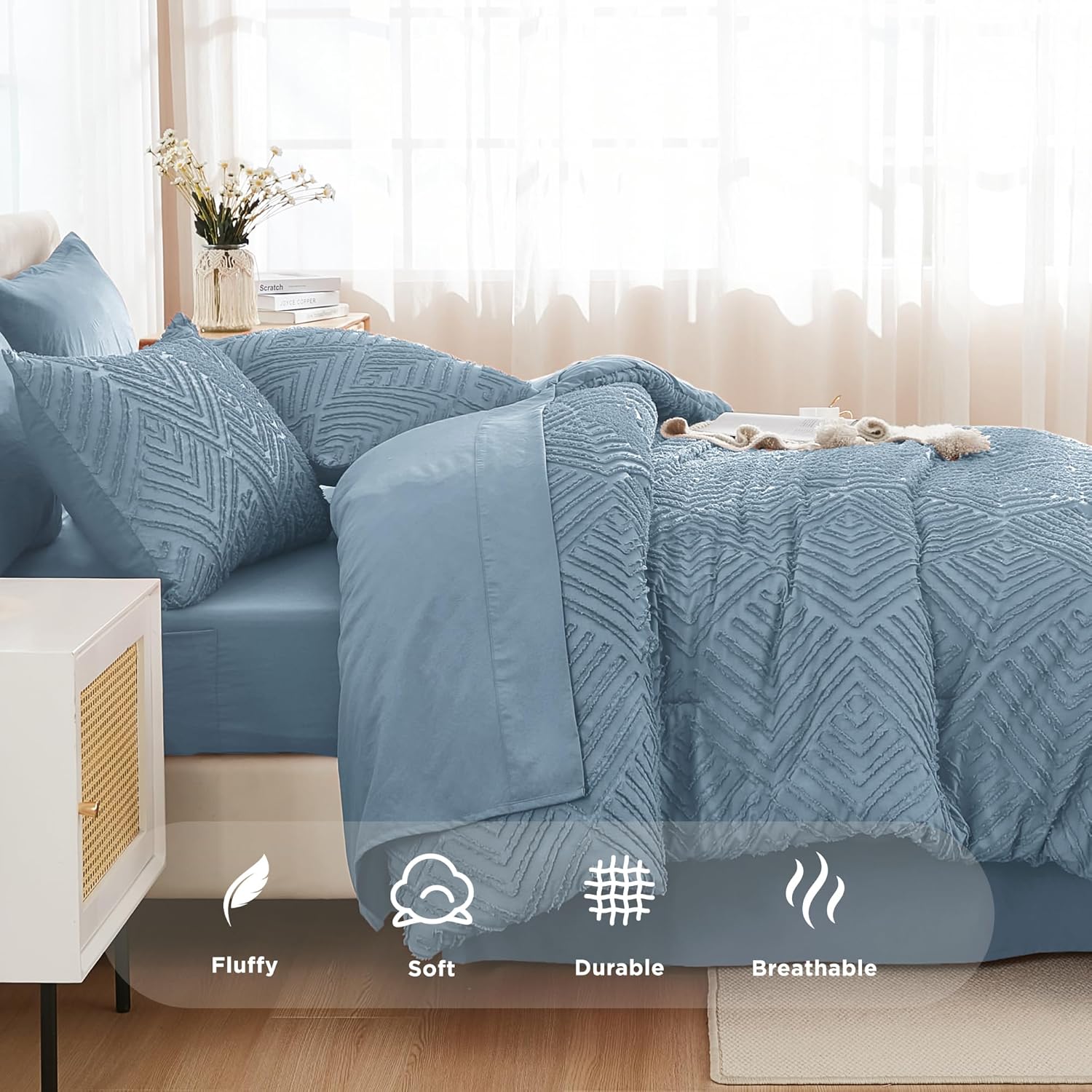 Andency King Size Comforter Set 7 Pieces Grayish Blue 1
