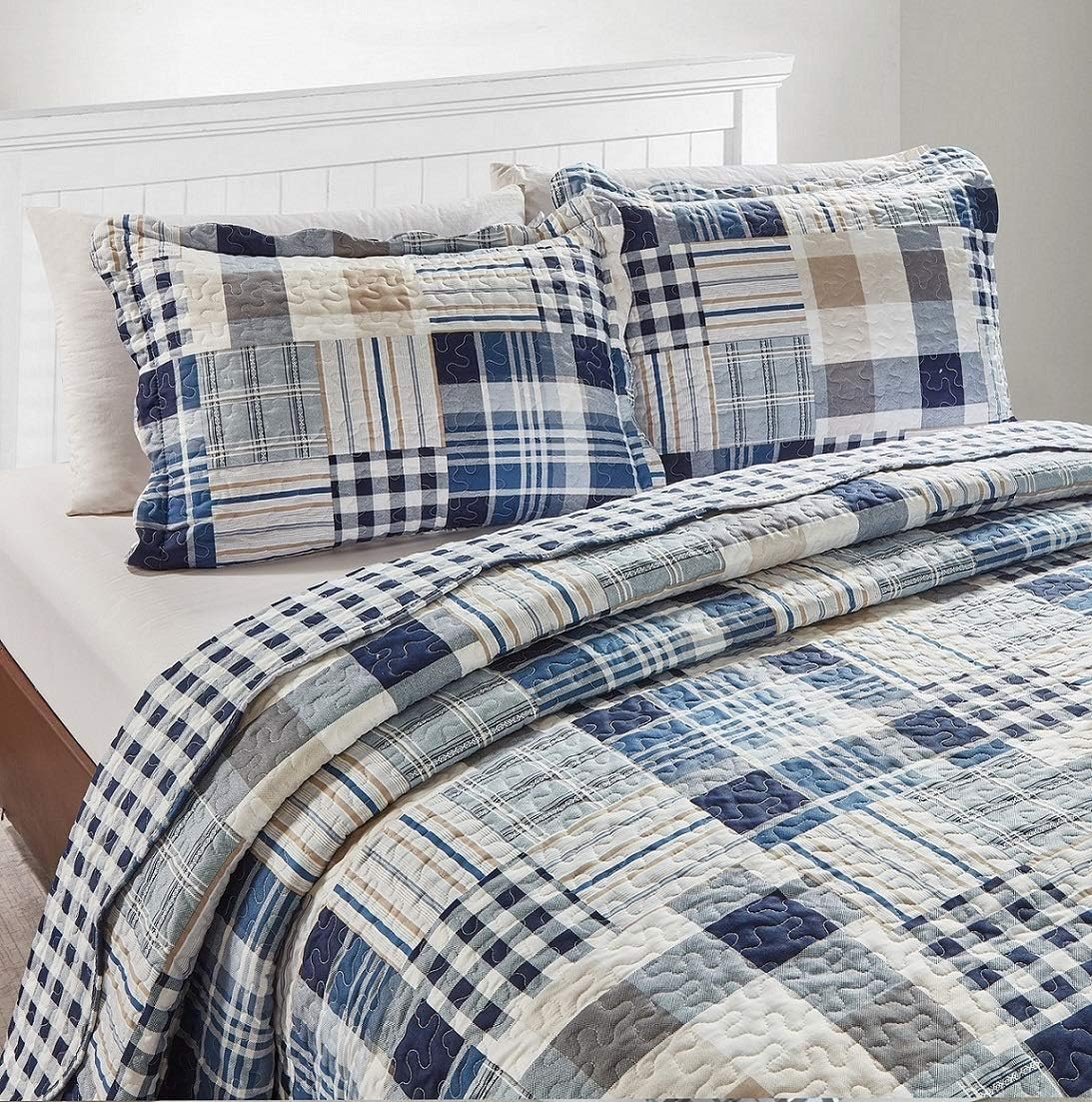 Brilliant Sunshine Plaid Striped Quilt Set - Blue