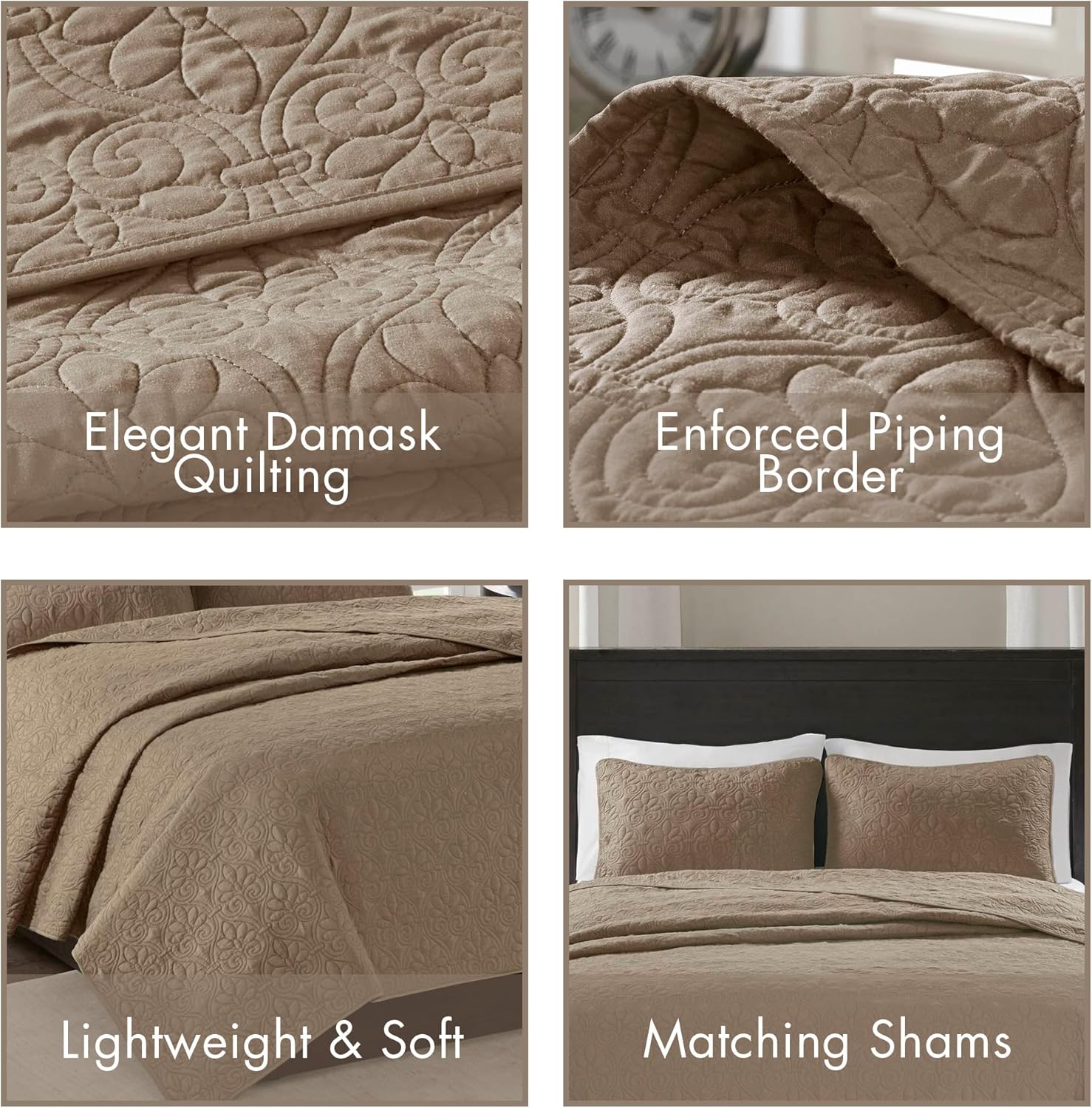 Madison Park Quebec Reversible Bedspread Set Khaki King 3 Piece 1