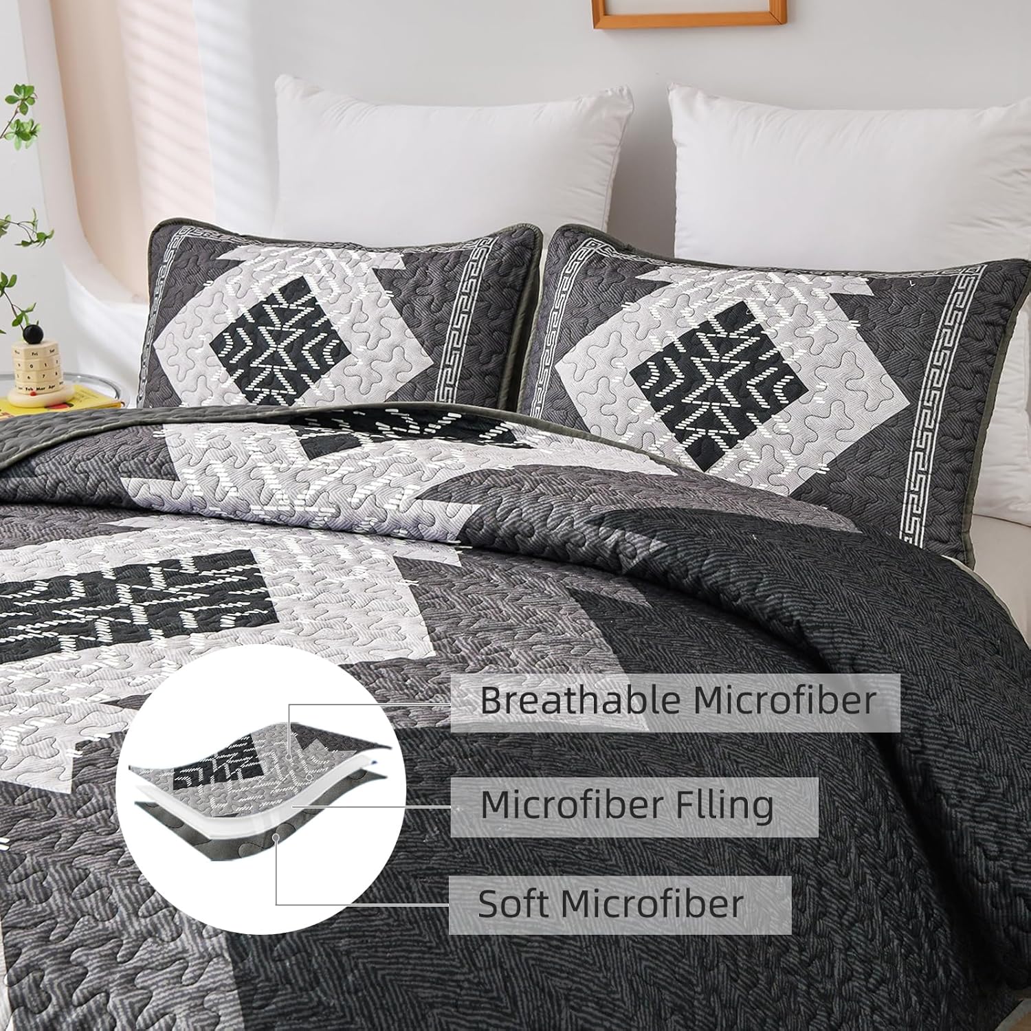 Dintszyayue Boho Queen Quilt Set 3 Pieces
