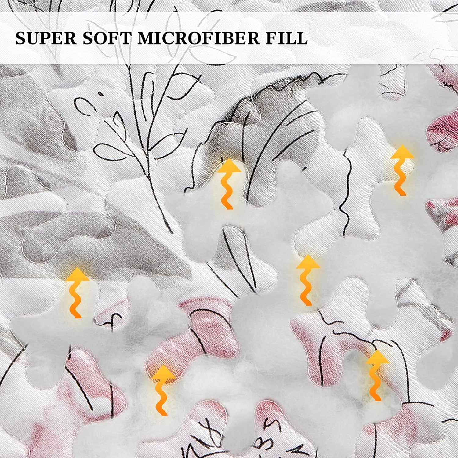 Flysheep Botanical Quilt Set 3 Piece Blush Pink Grey Flowers