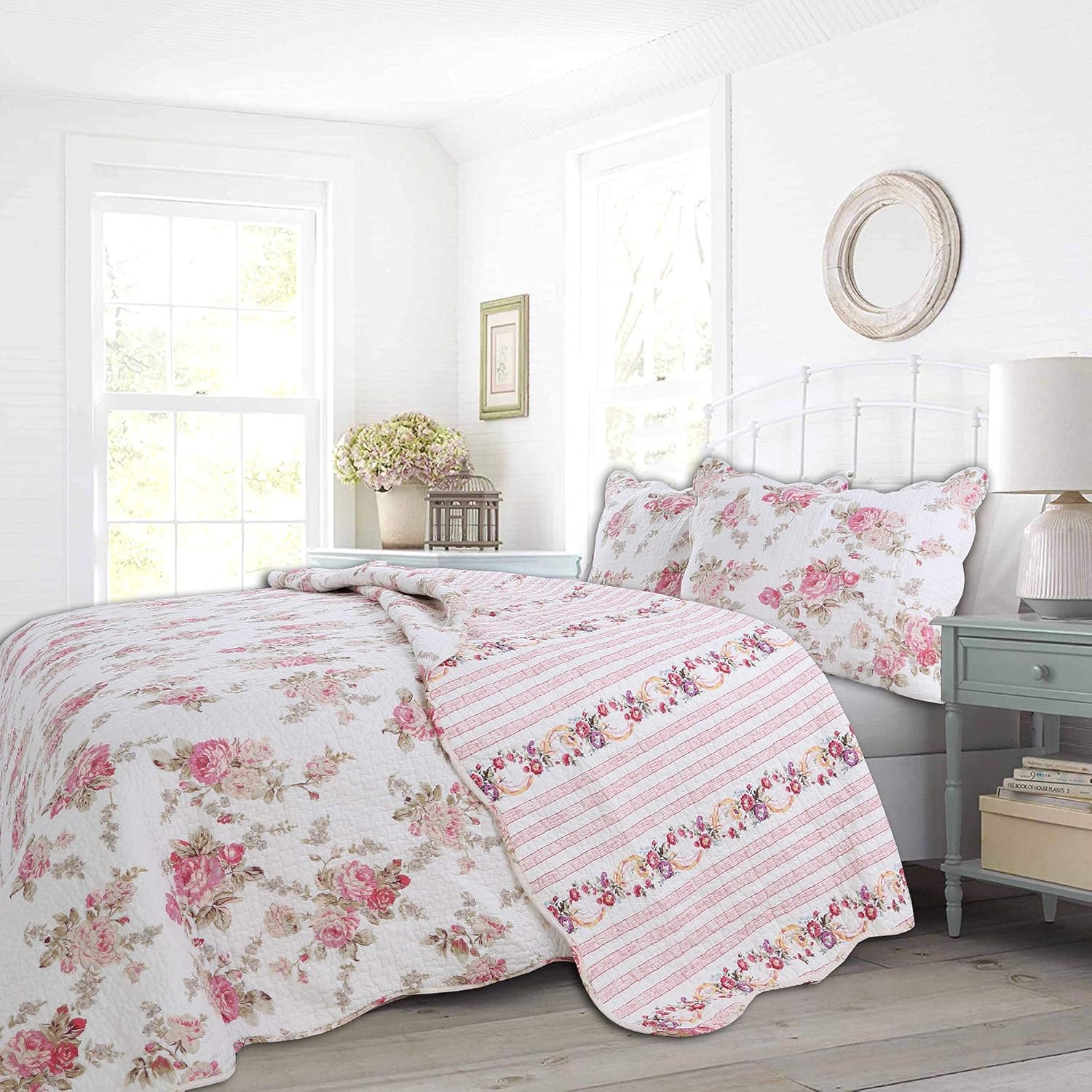 Cozy Line Romantic Pink Peony Reversible Quilt Set