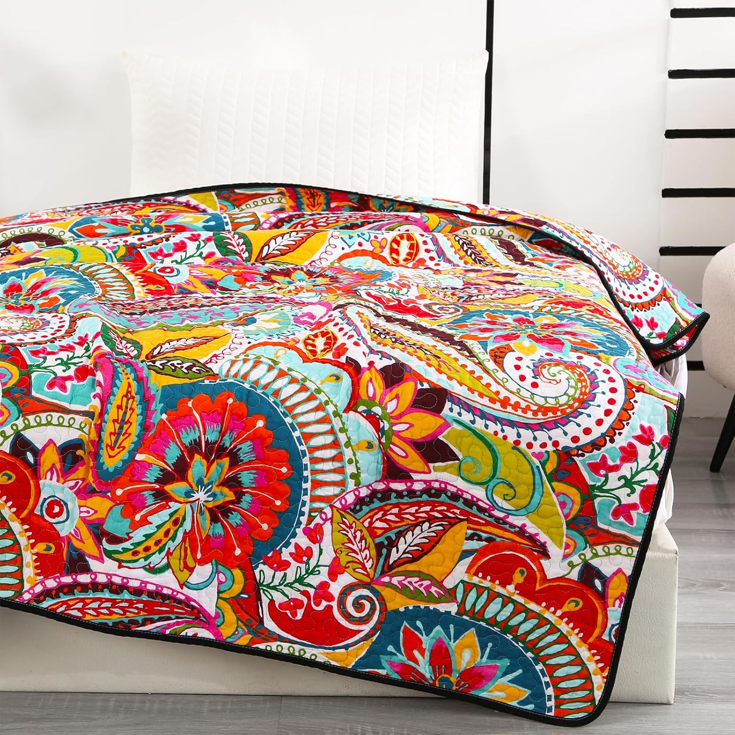 Qucover Reversible Paisley Throw Blanket 59x79 Cotton Quilt