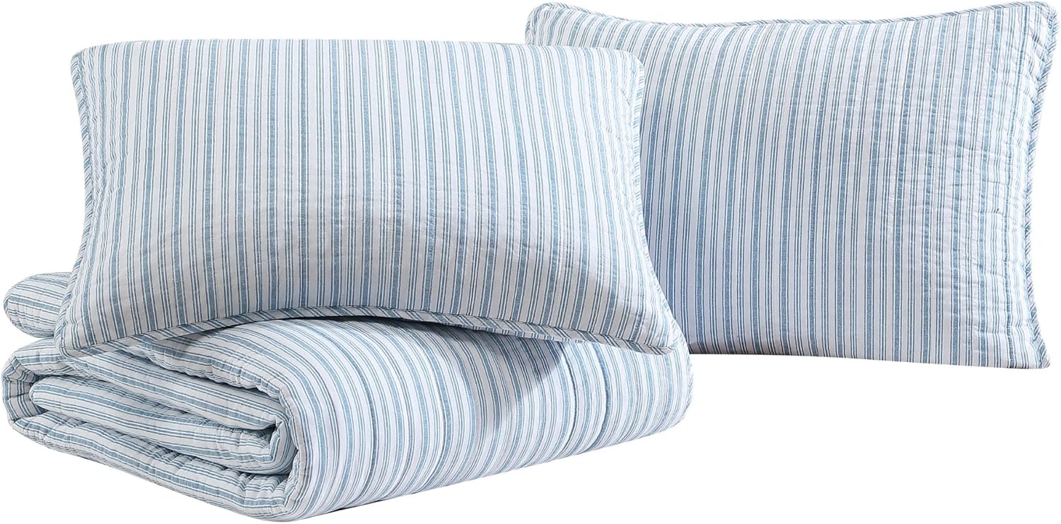 Nautica Twin Quilt Set - Light Blue Coleridge Stripe