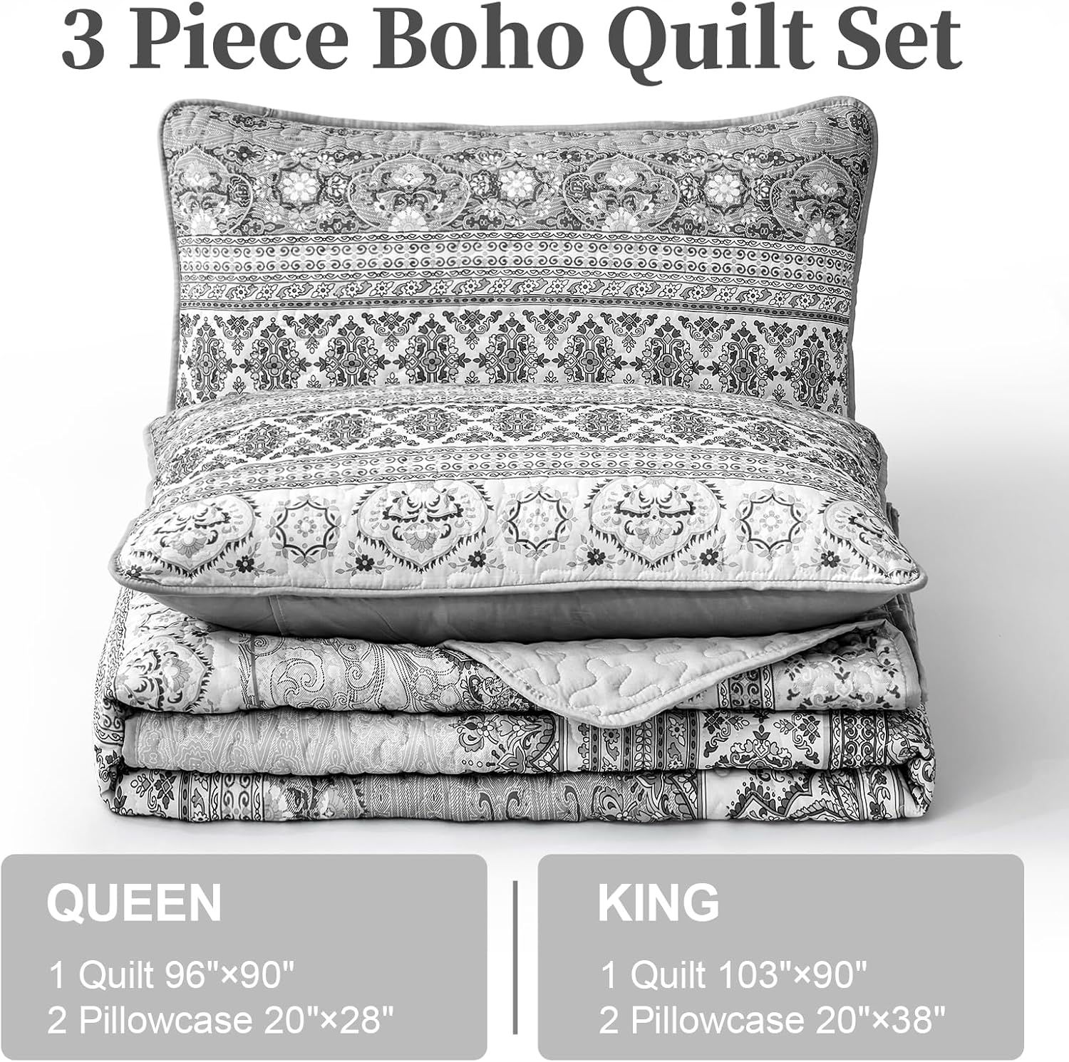 WONGS BEDDING Boho Queen Quilt Set 3 pcs