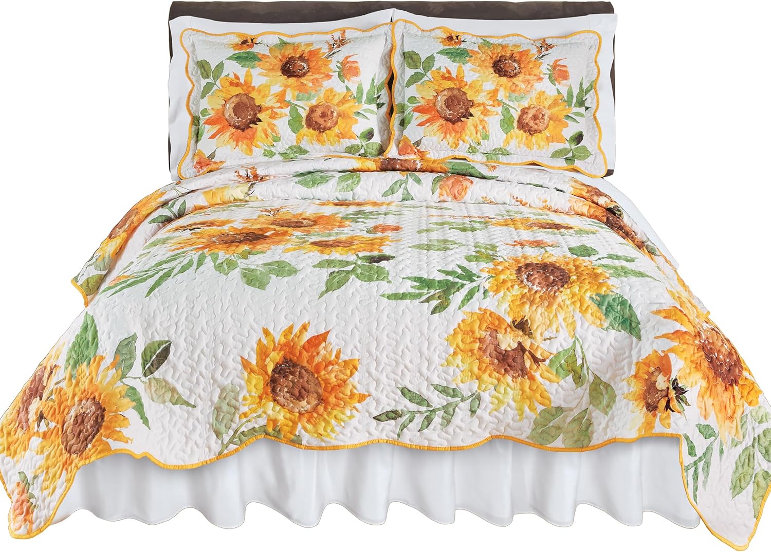 Collections Etc Trailing Sunflower Reversible Scalloped Quilt 1