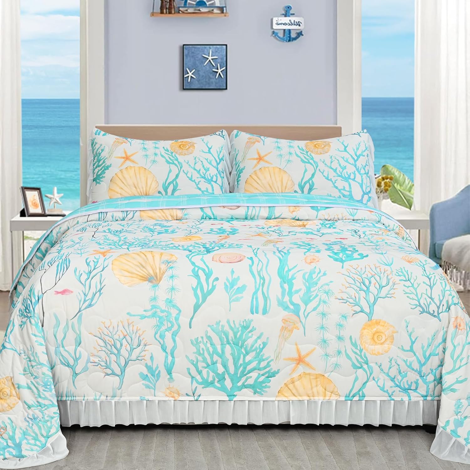 Likiyol 3 Piece Coastal Quilt Bedding Set 1