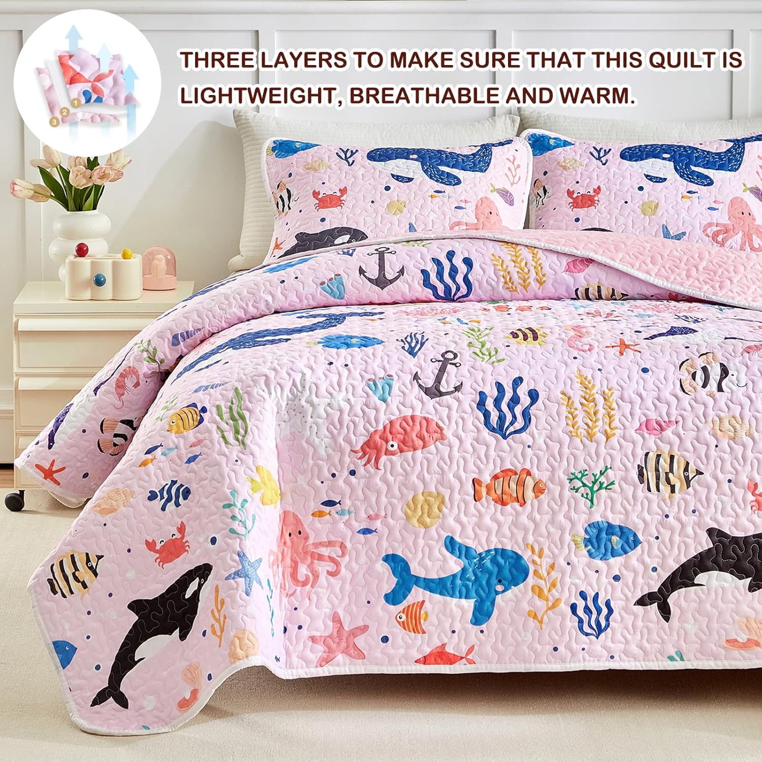 Joyreap 2-Piece Twin Size Cotton Quilt Set with Ocean Design
