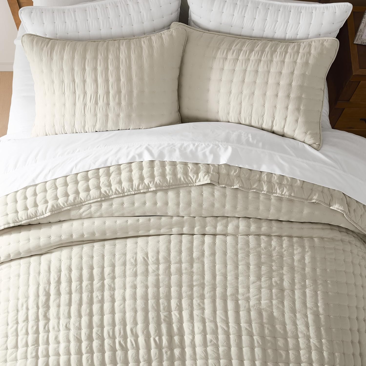 WDCOZY Beige Cal King Quilt Set with 2 Pillow Shams