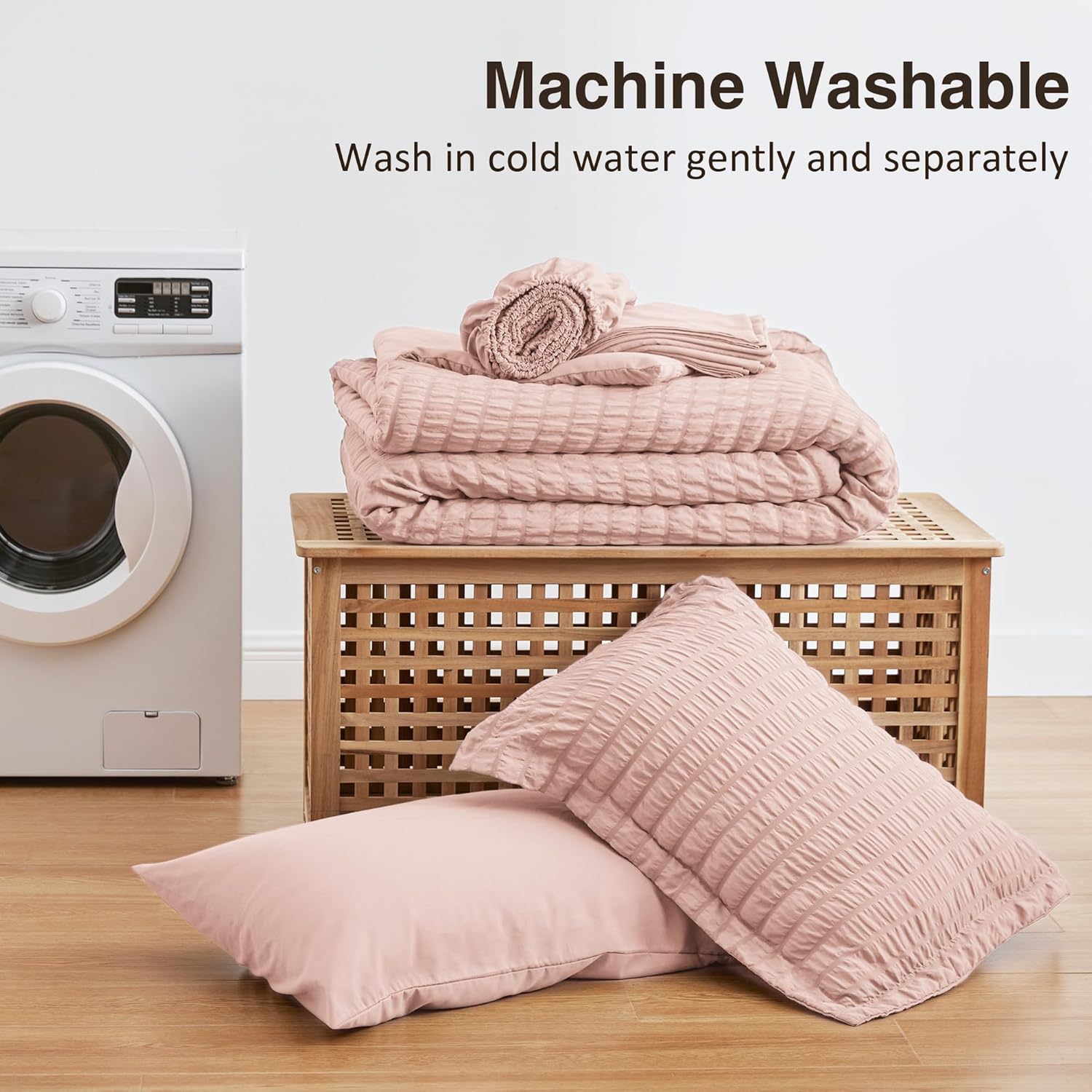 Loves Cabin Seersucker Pink Twin Comforter Set 5 Pieces