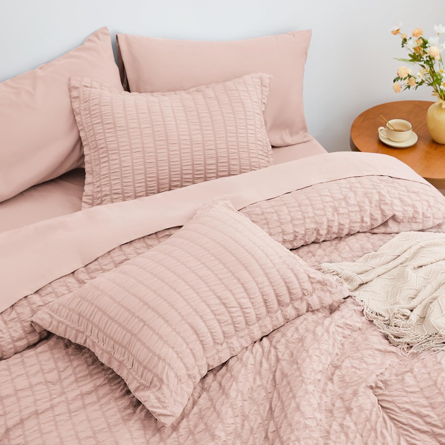 Loves Cabin Seersucker Pink Twin Comforter Set 5 Pieces