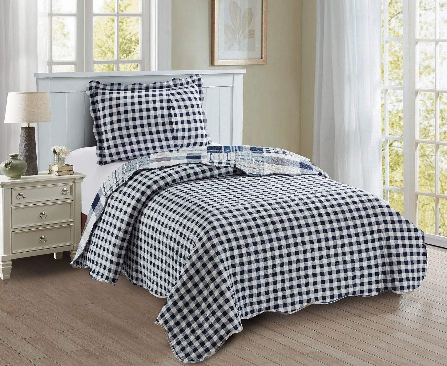 Brilliant Sunshine Plaid Stripe Quilt Set TwinTwin XL 2-Piece