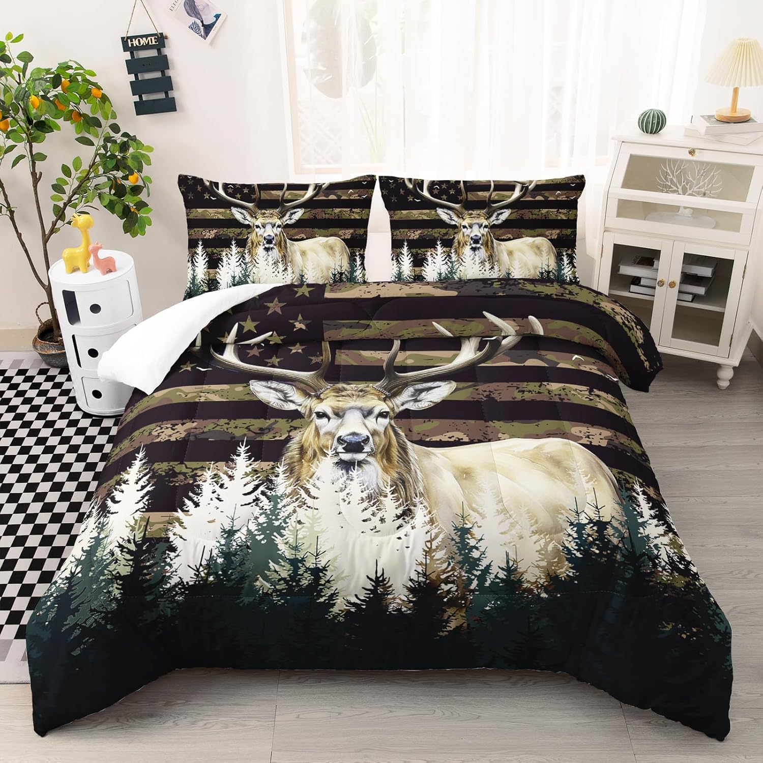 Ntlfup Deer Comforter Set for Boys Kids Teens